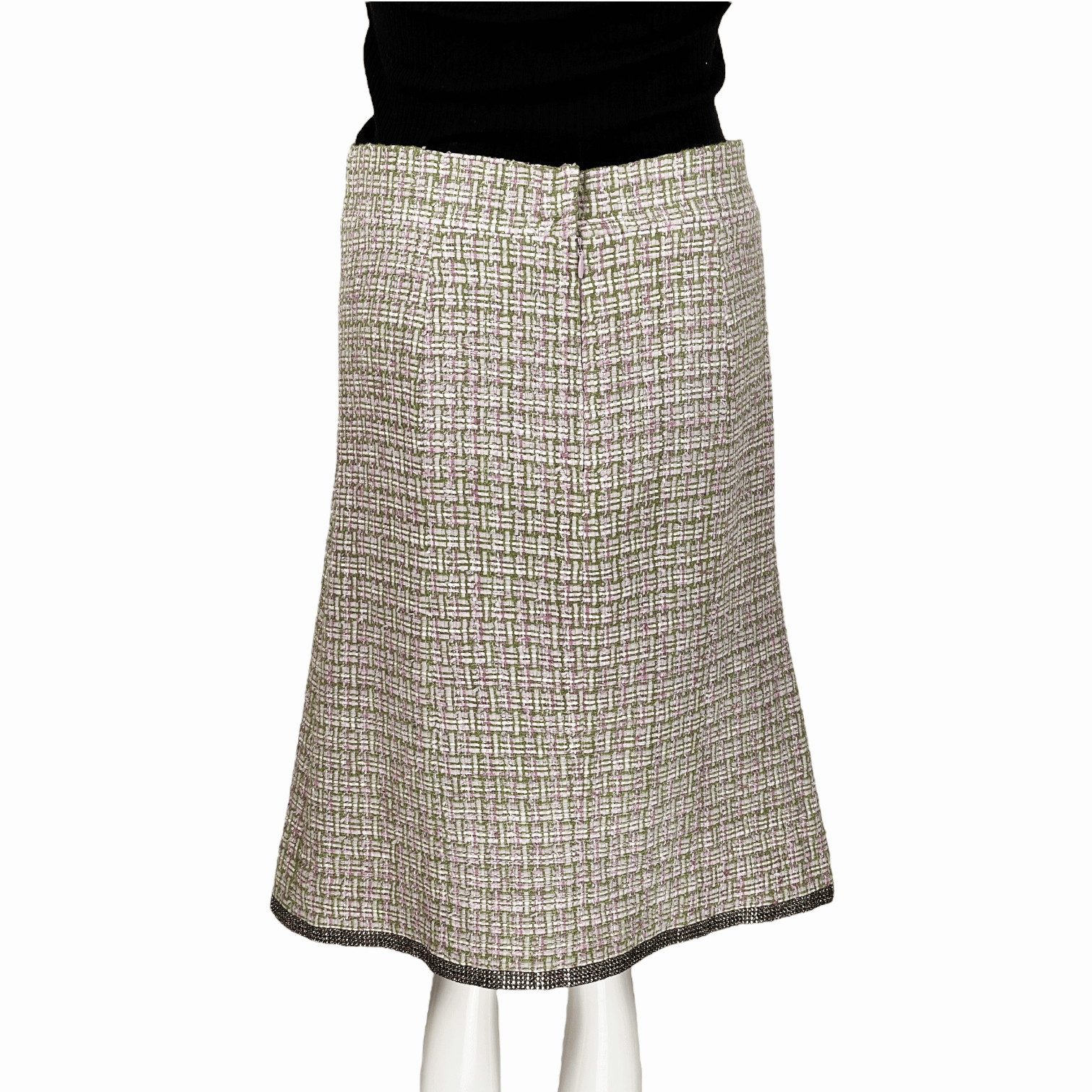 Chanel Green Pink Tweed Skirt 38