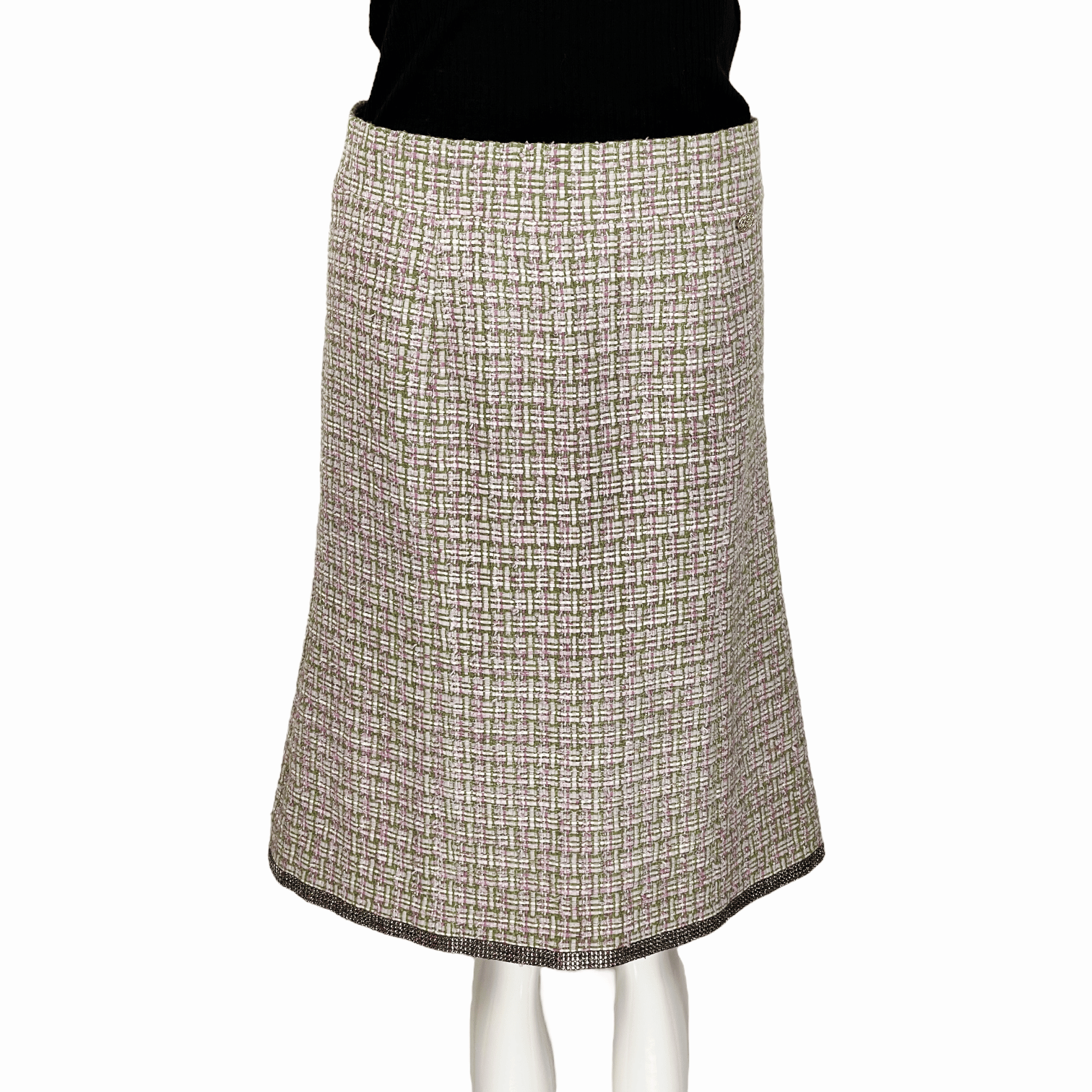 Chanel Green Pink Tweed Skirt 38