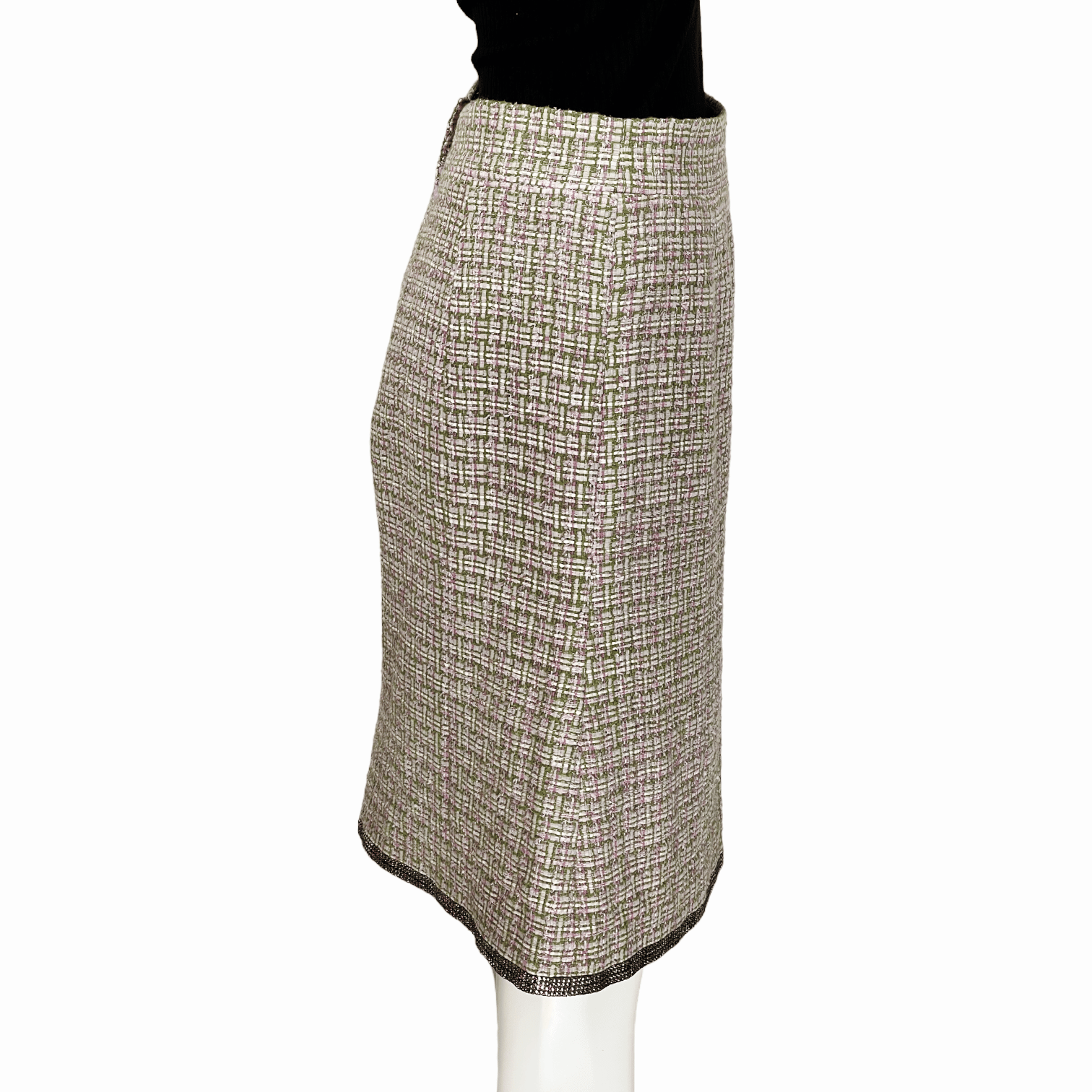 Chanel Green Pink Tweed Skirt 38
