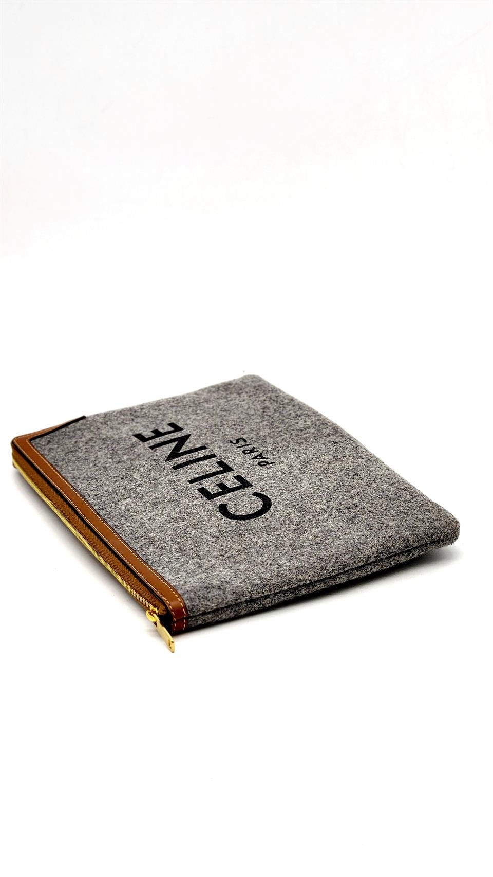 Celine Grey Cotton Canvas Calfskin Logo Pouch Fiyat