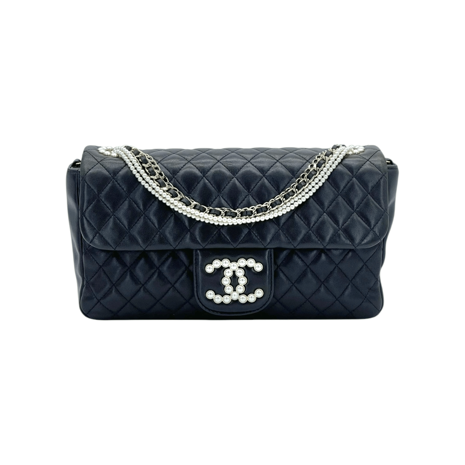Chanel Limited Edition Westminster Pearl Chain Quilted Lambskin Flap Bag