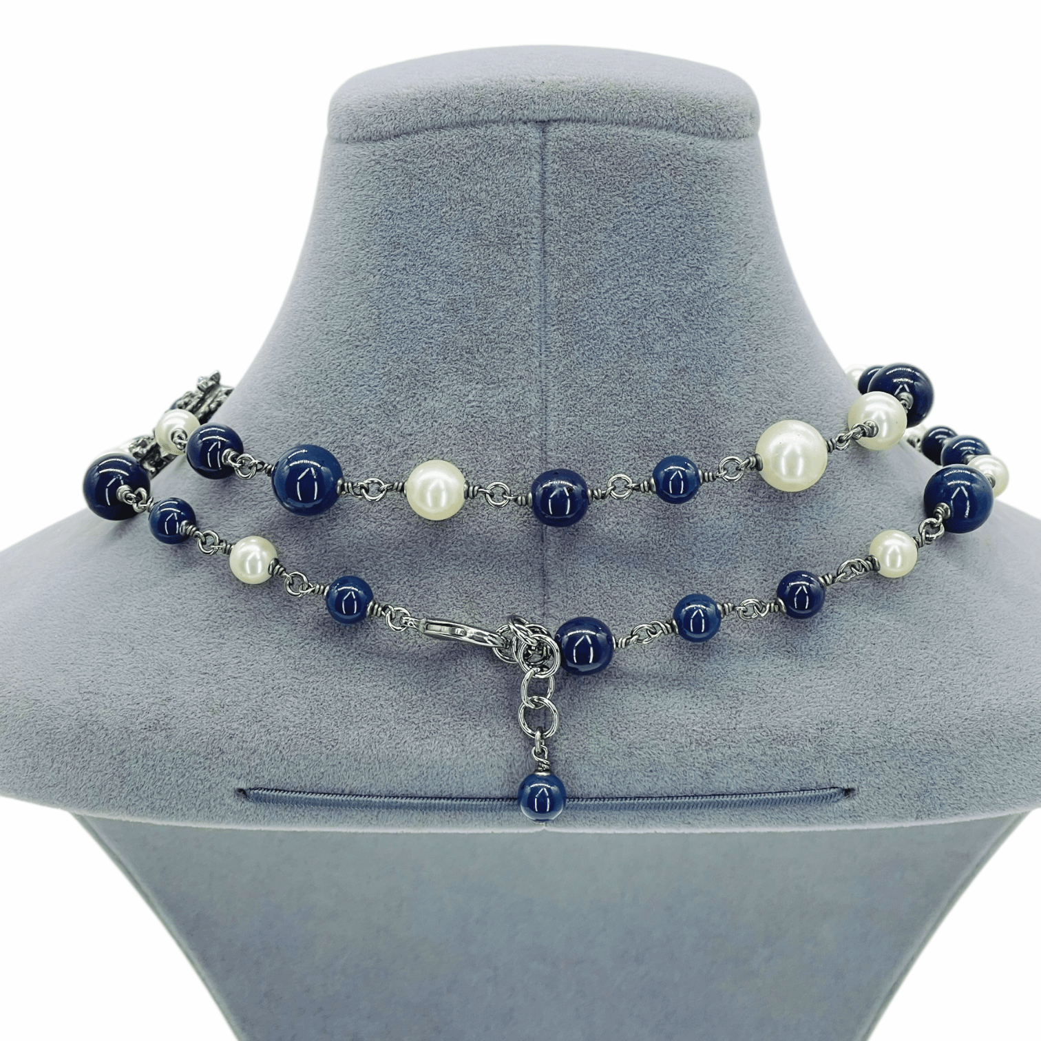 Chanel Navy Blue CC Pearl Necklace