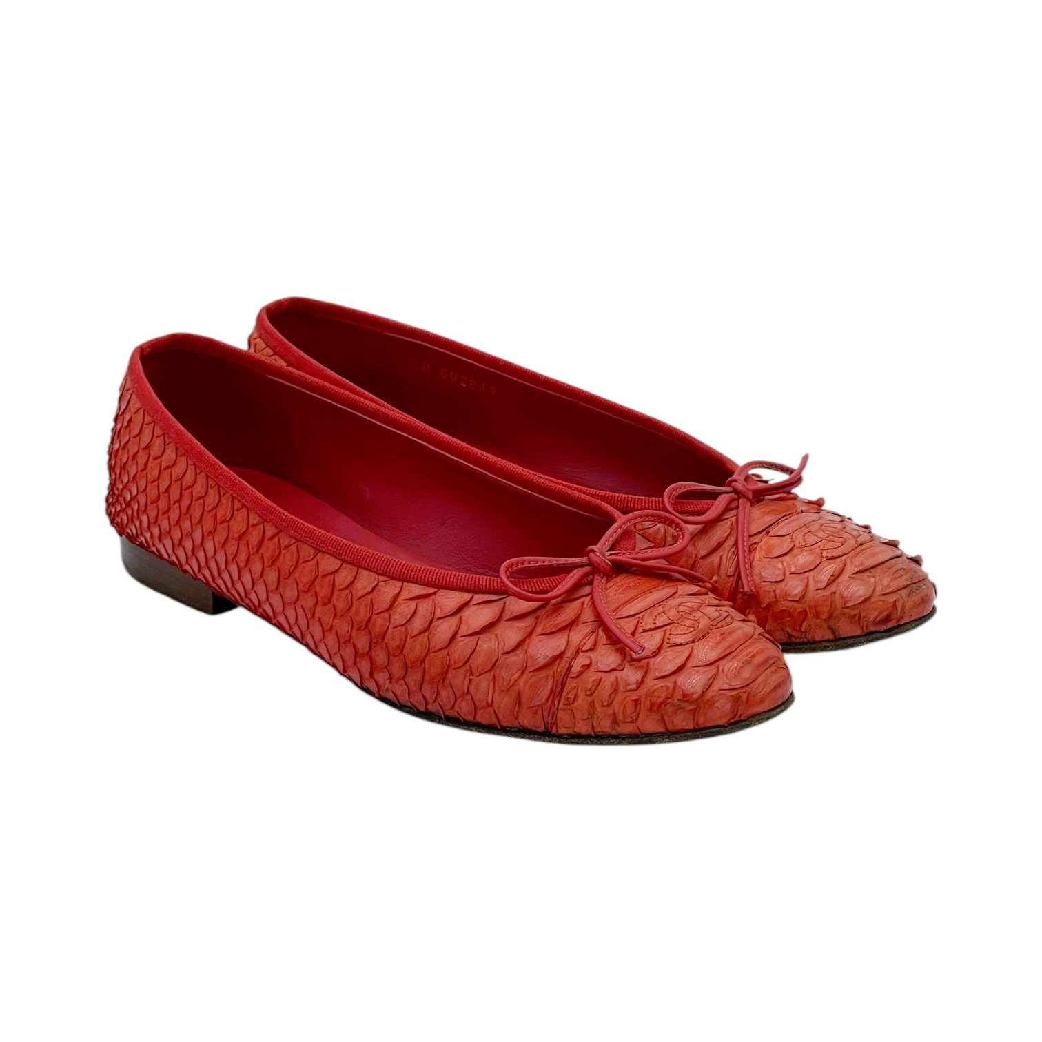 Chanel Red Python CC Ballet Flats 38.5