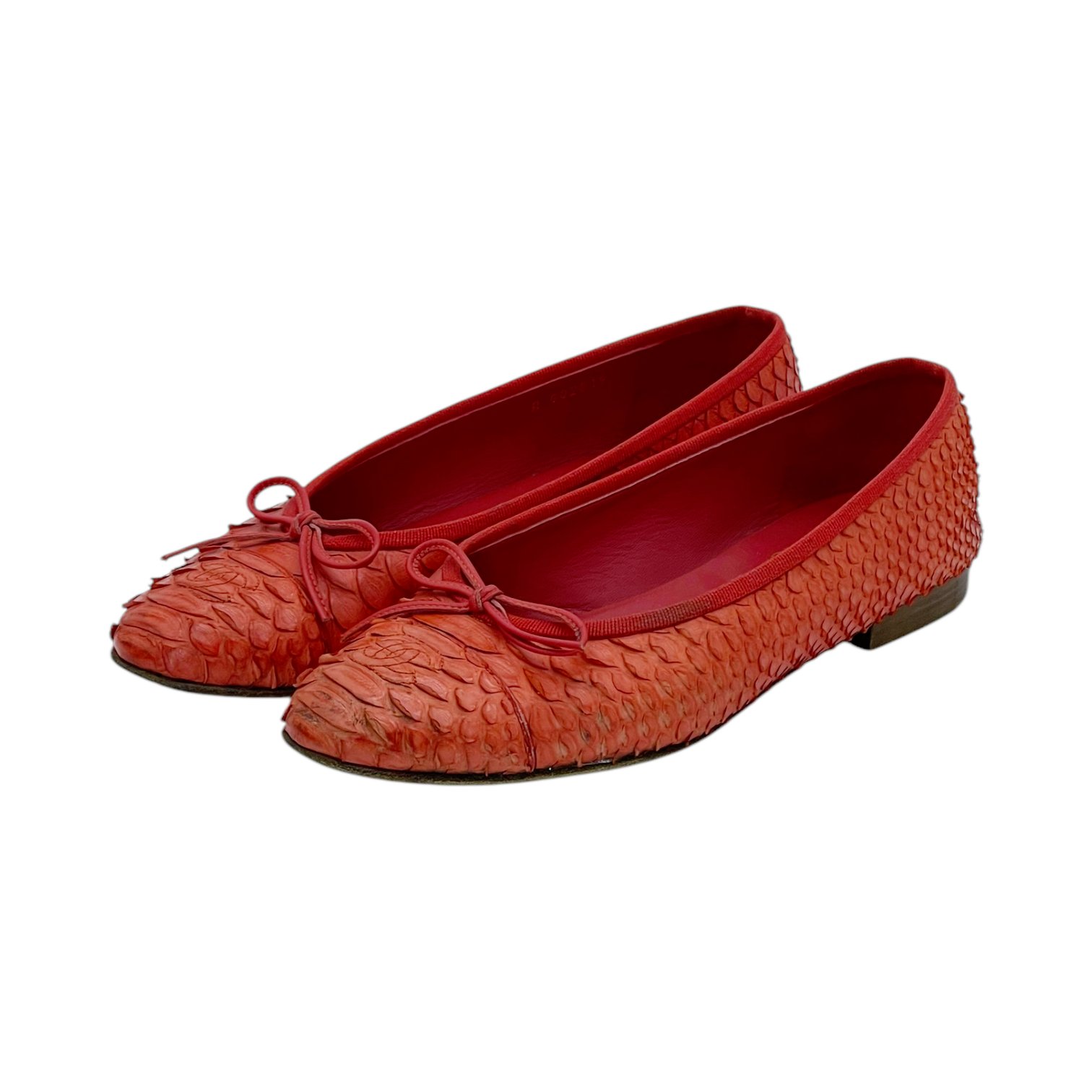 Chanel Red Python CC Ballet Flats 38.5