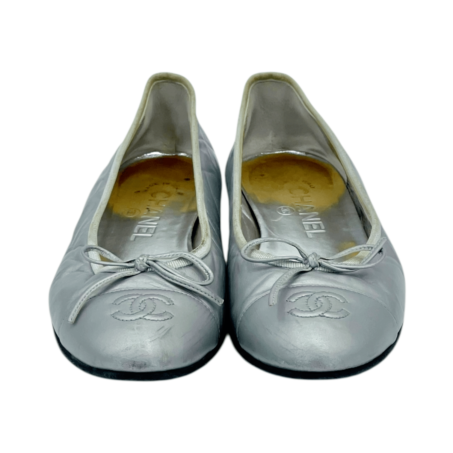 Chanel Silver CC Logo Ballerina Flats 37.5