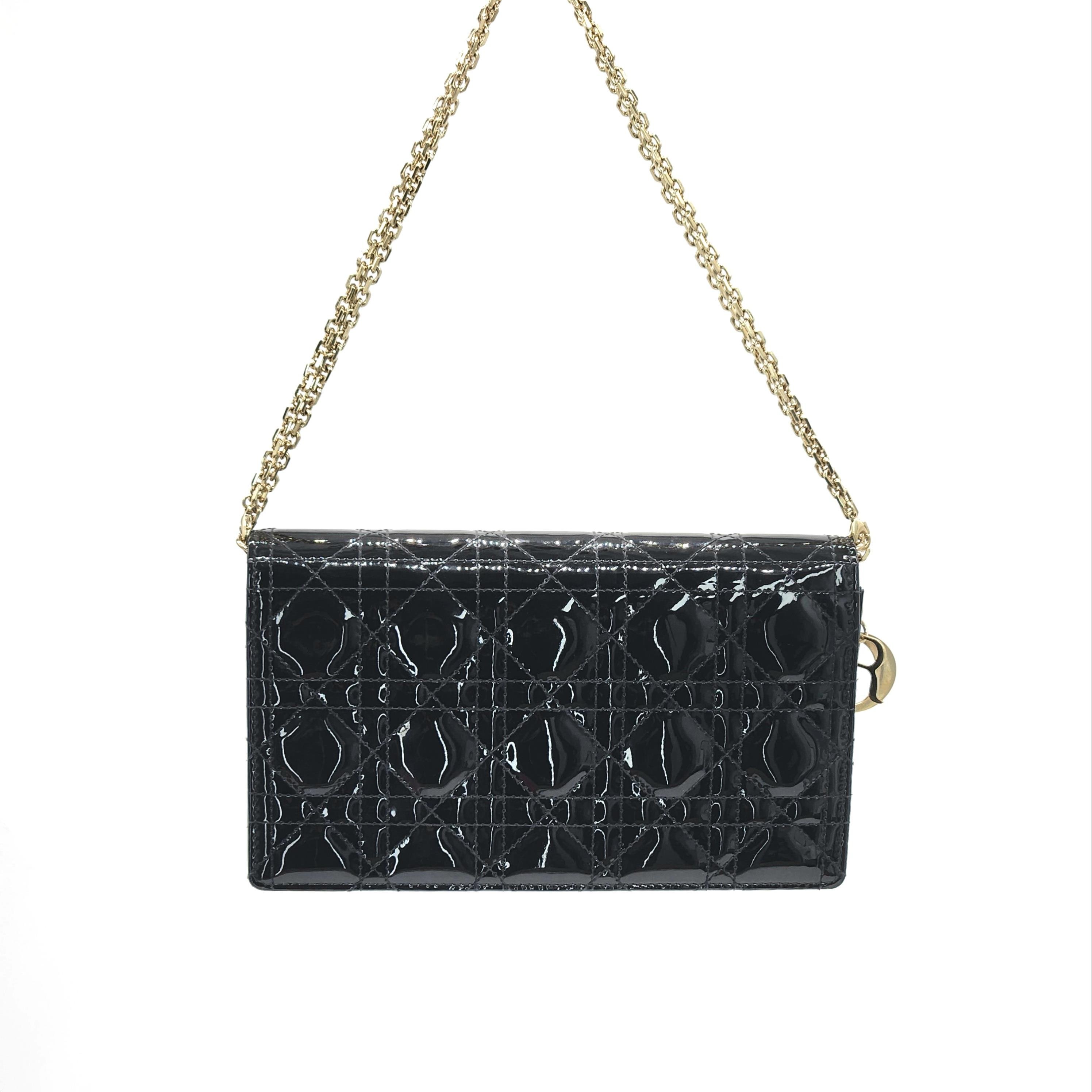 Christian Dior Black Patent Cannage Calfskin Lady Dior Pouch Fiyat