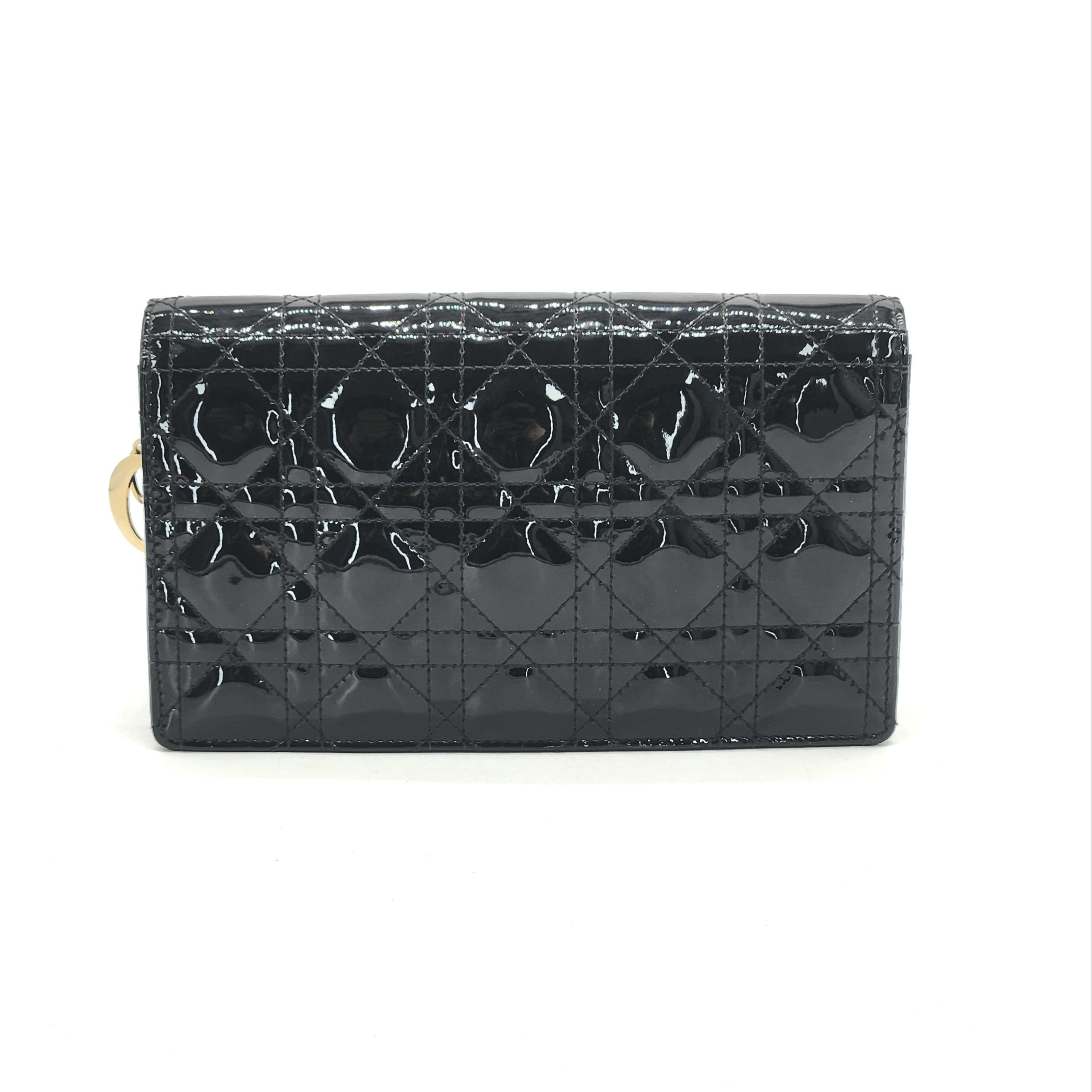 Christian Dior Black Patent Cannage Calfskin Lady Dior Pouch Fiyat