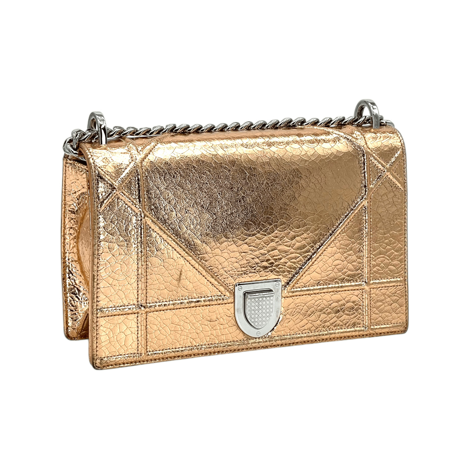 Christian Dior Metallic Bronze Leather Medium Diorama Bag