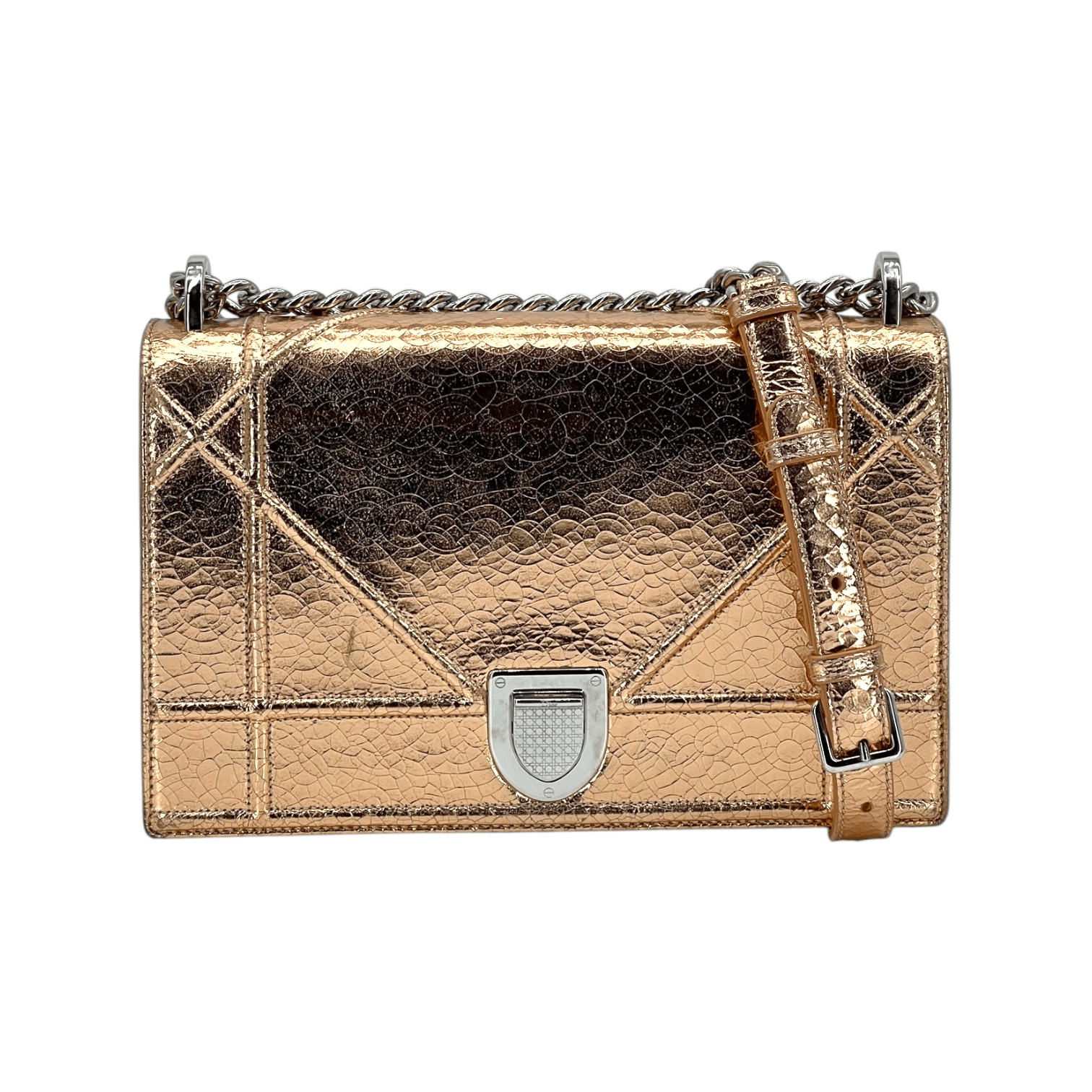 Christian Dior Metallic Bronze Leather Medium Diorama Bag