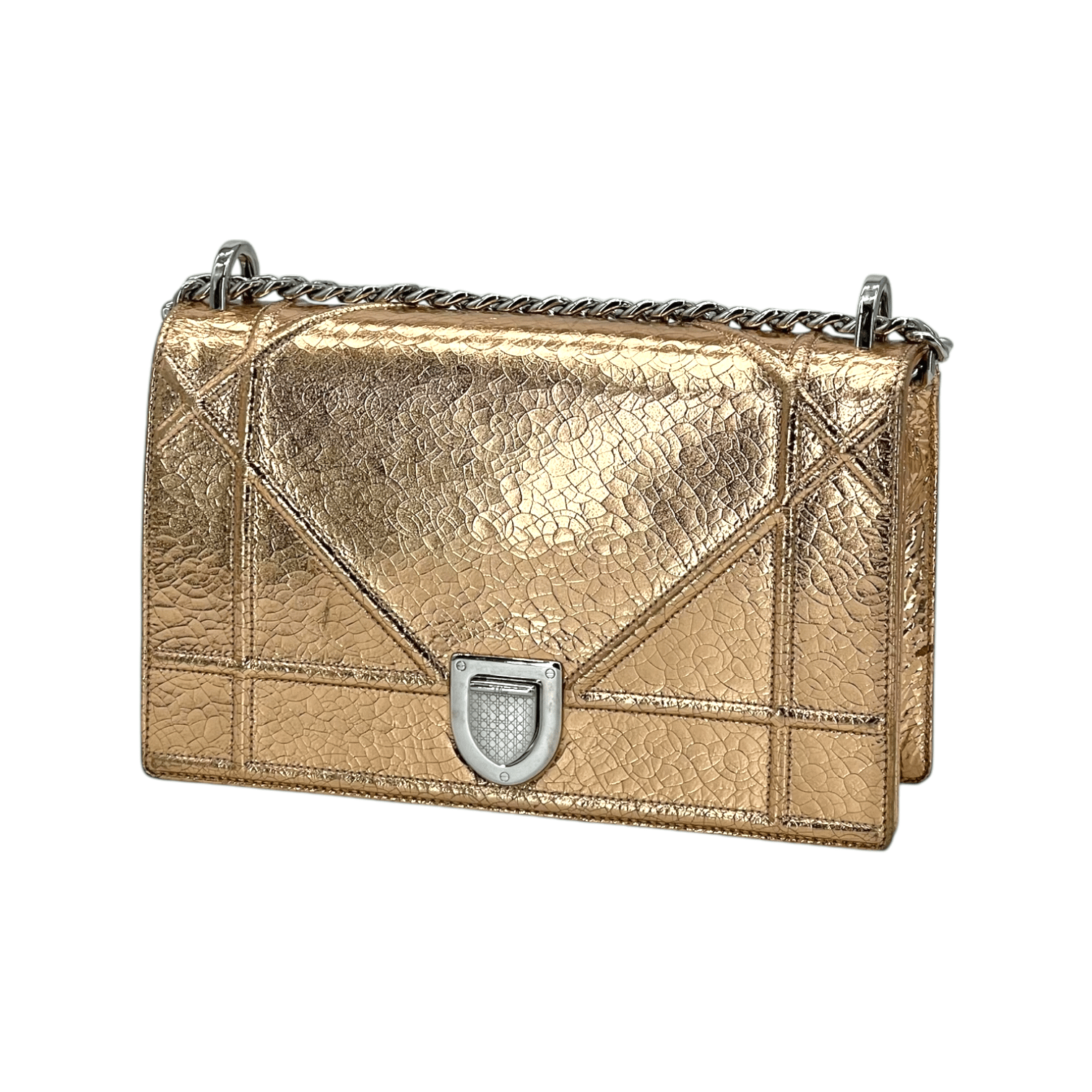 Christian Dior Metallic Bronze Leather Medium Diorama Bag