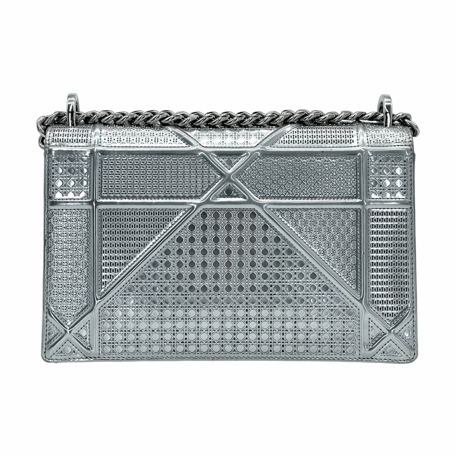 Christian Dior Silver Patent Microcannage Calfskin Medium Diorama Bag