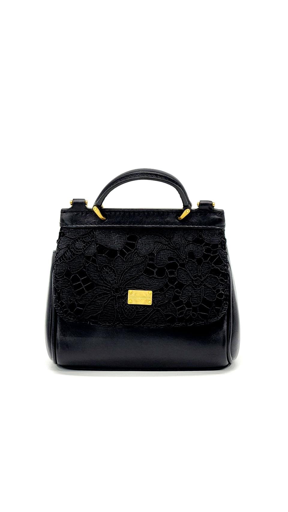 Dolce Gabbana Black Floral Mini Sicily Bag