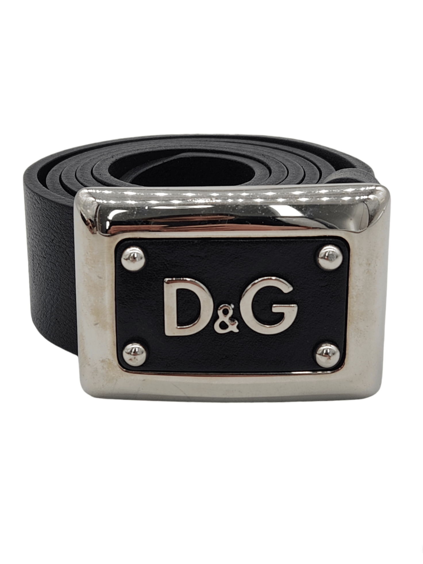 Dolce Gabbana Black Leather Silver DG Logo Belt 95