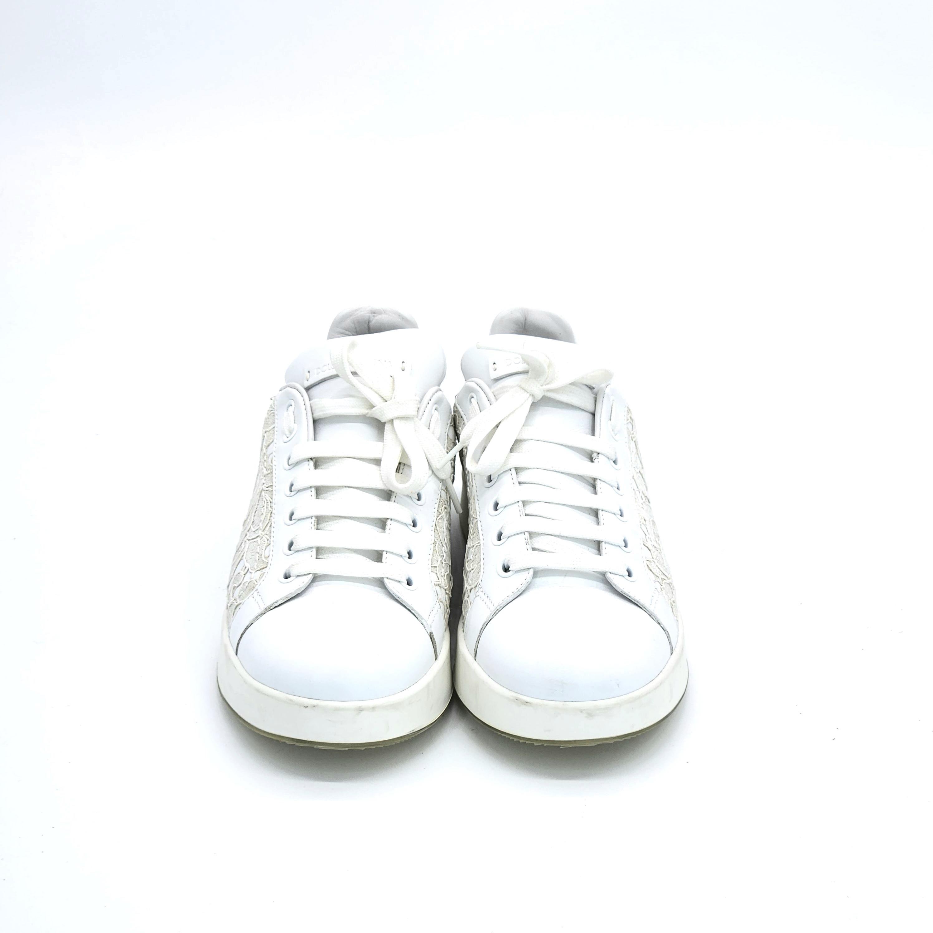 Dolce Gabbana White Leather Lace Sneakers 38