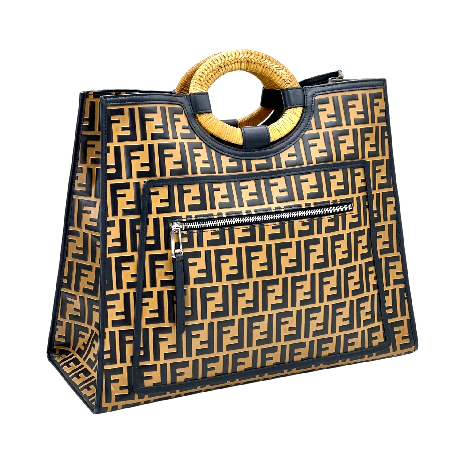 Fendi Calfskin FF Embossed Large Runaway Shopper Tote Bag