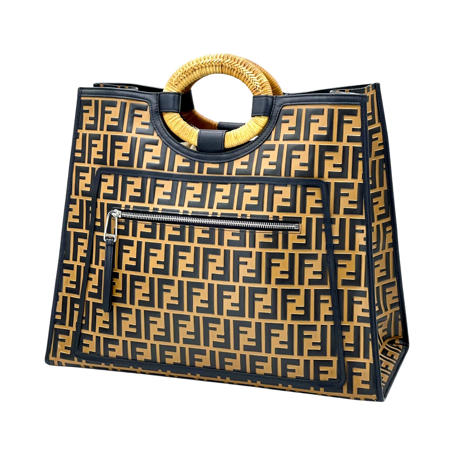 Fendi Calfskin FF Embossed Large Runaway Shopper Tote Bag