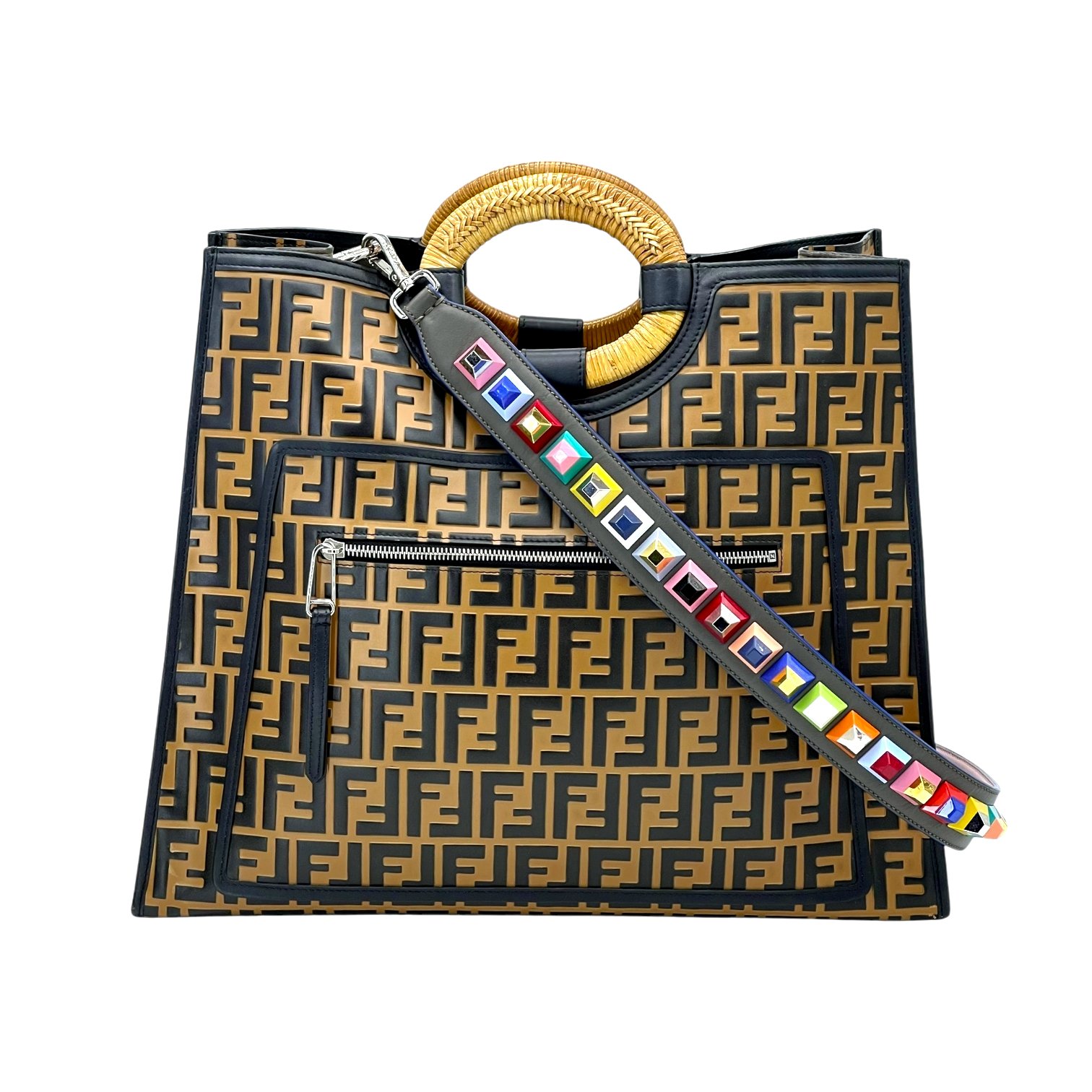 Fendi Calfskin FF Embossed Large Runaway Shopper Tote Bag
