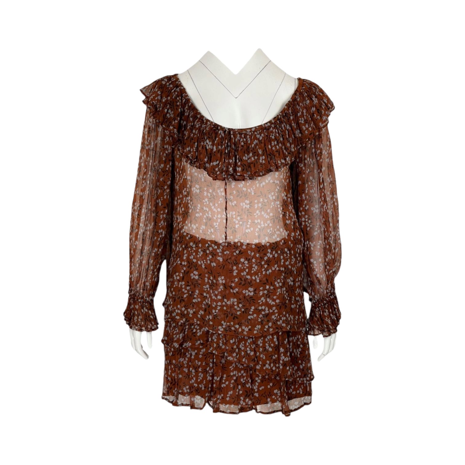 Ganni Brown Floral Patterned Long Sleeve Blouse 36 Skirt 36