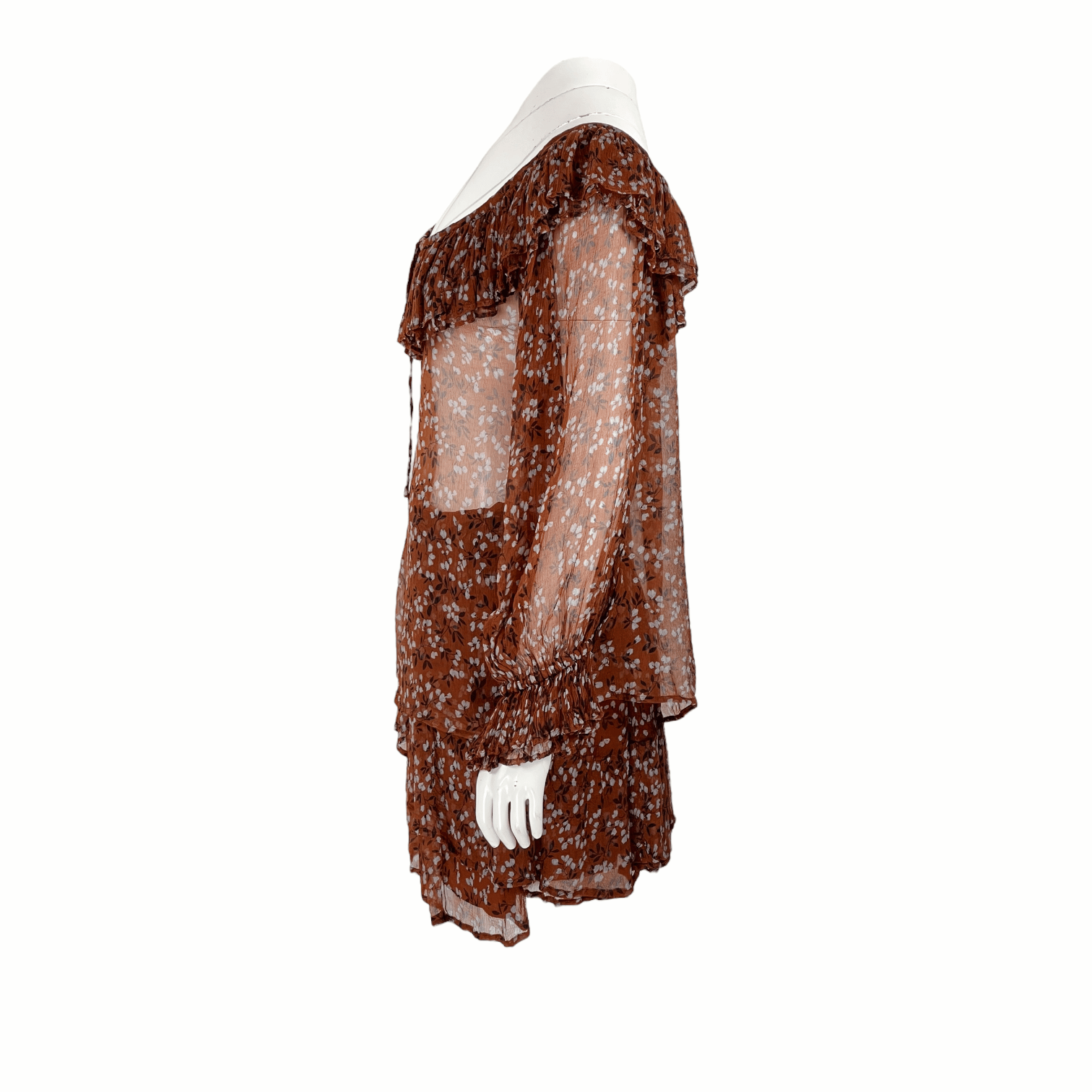 Ganni Brown Floral Patterned Long Sleeve Blouse 36 Skirt 36