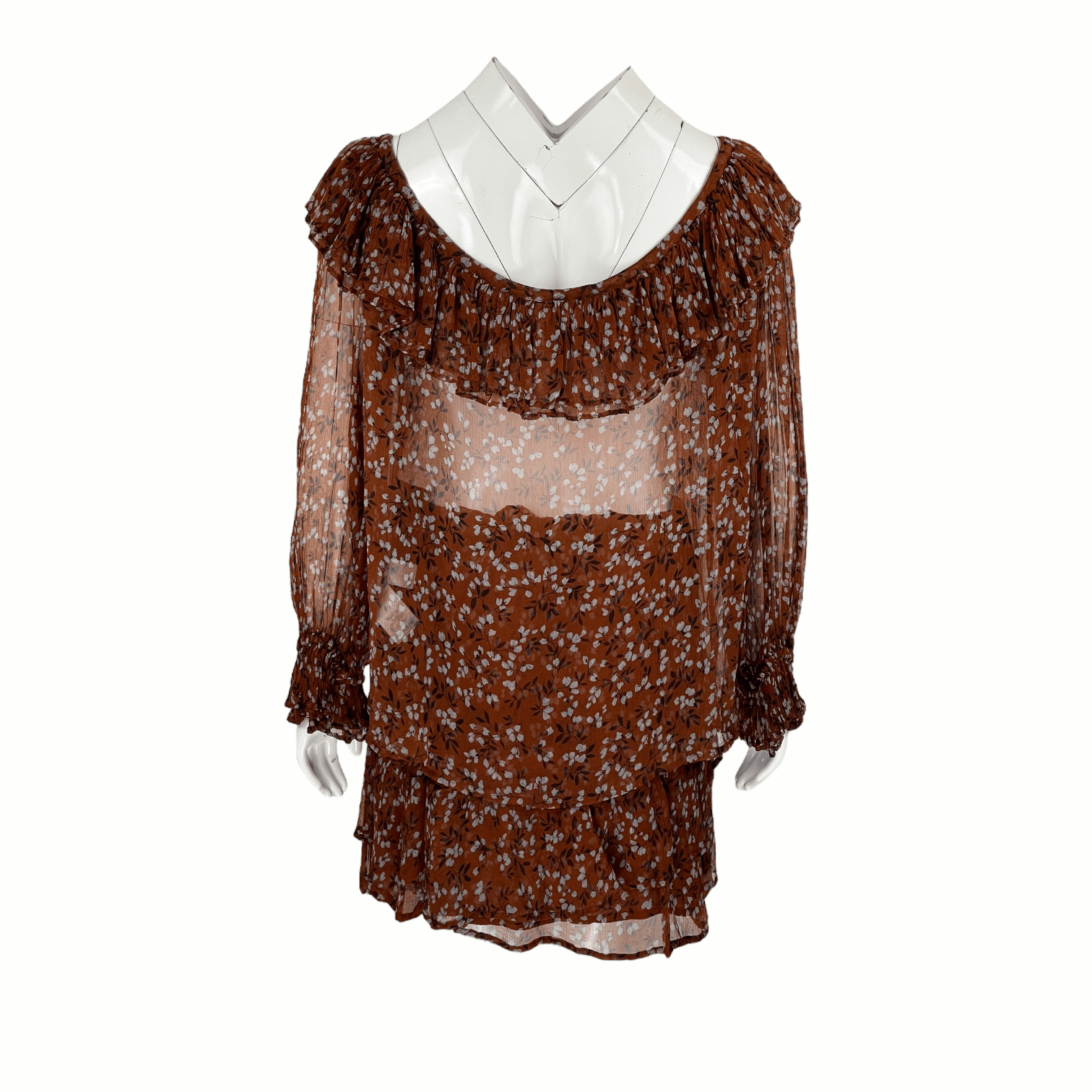 Ganni Brown Floral Patterned Long Sleeve Blouse 36 Skirt 36