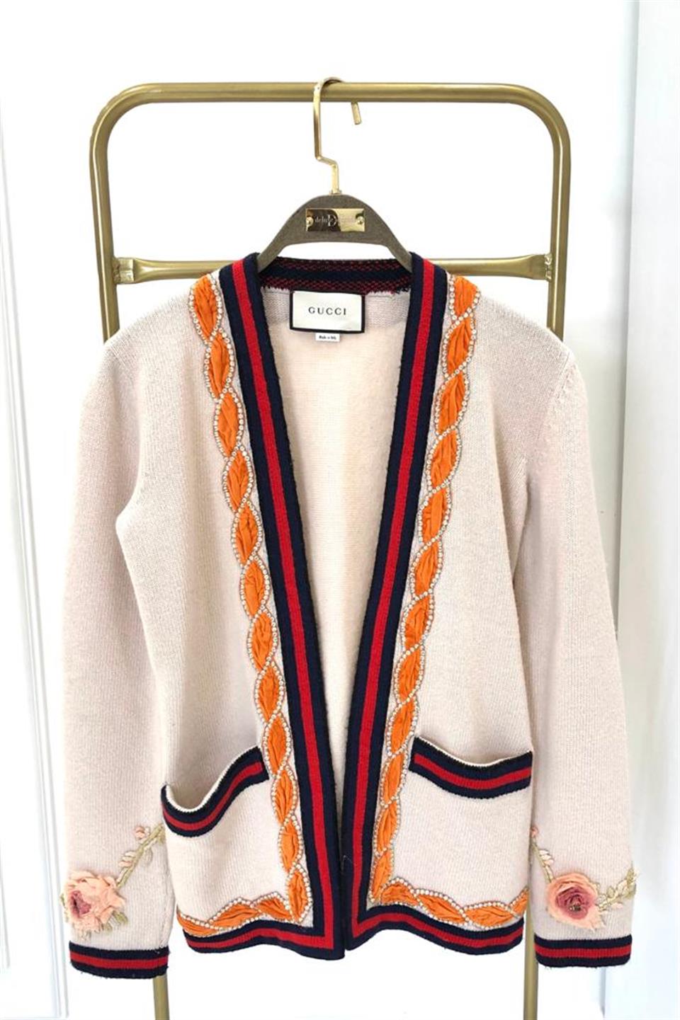 Gucci Beige Stone Detail Cardigan S