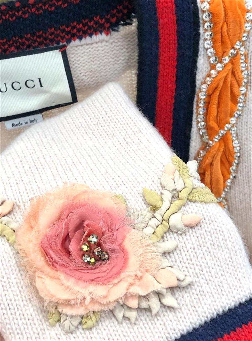 Gucci Beige Stone Detail Cardigan S