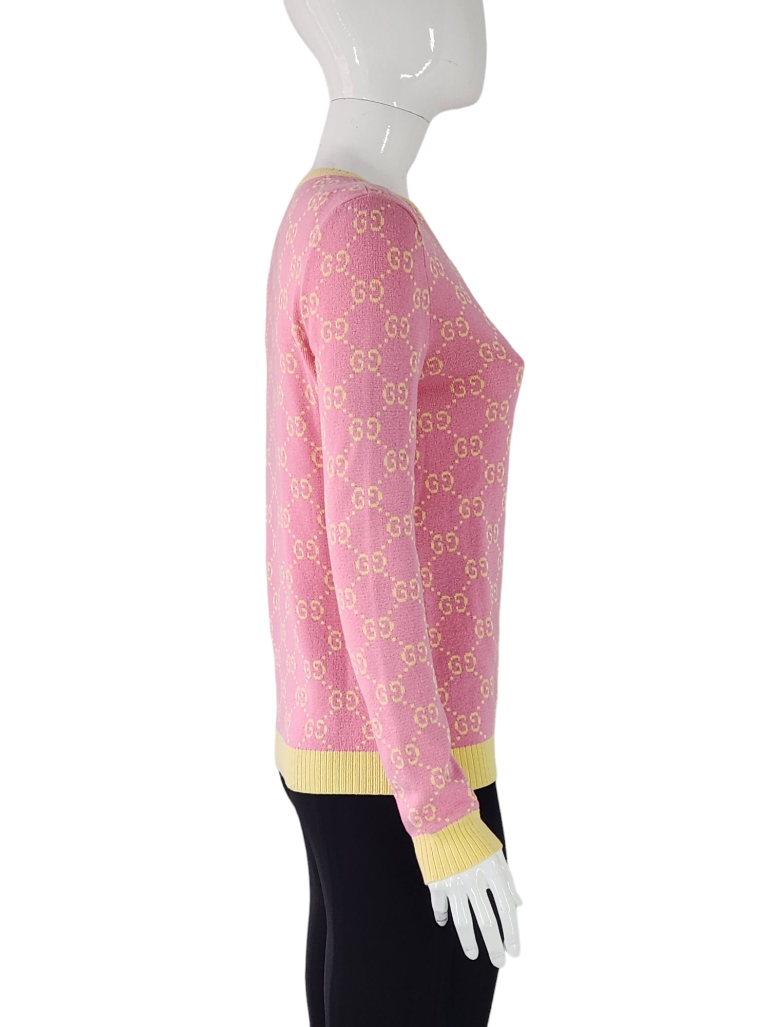 Gucci Pink Yellow GG Jacquard Cotton Cardigan S Fiyat