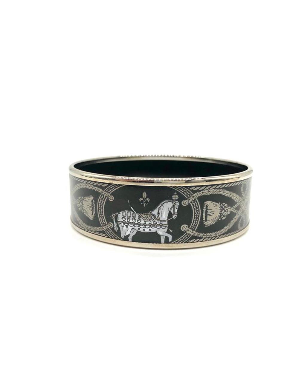 Hermes Black White Thick Horse Patterned Bracelet Deluxe Seconds ta