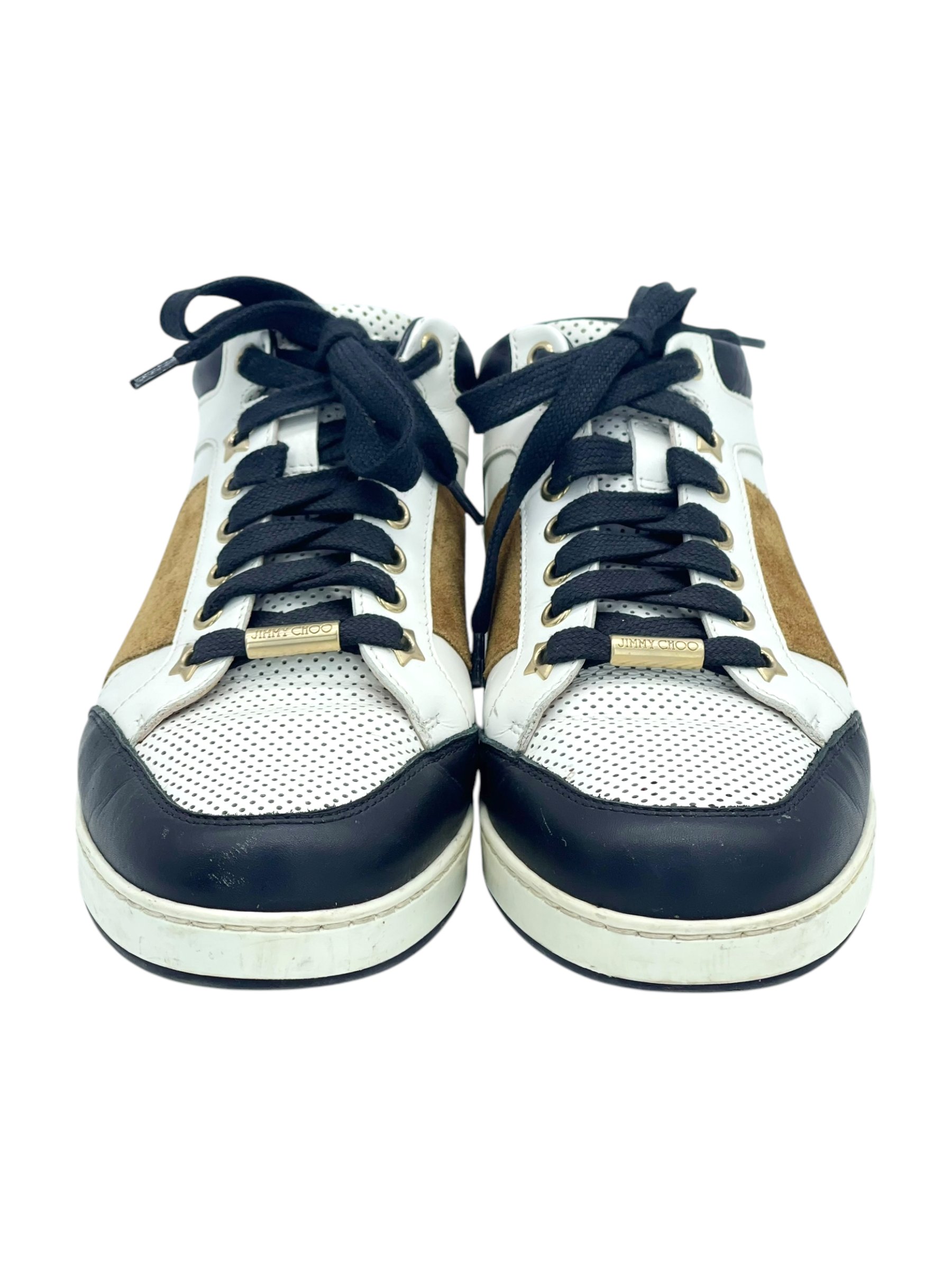 Jimmy Choo White Brown Leather Sneakers 36.5