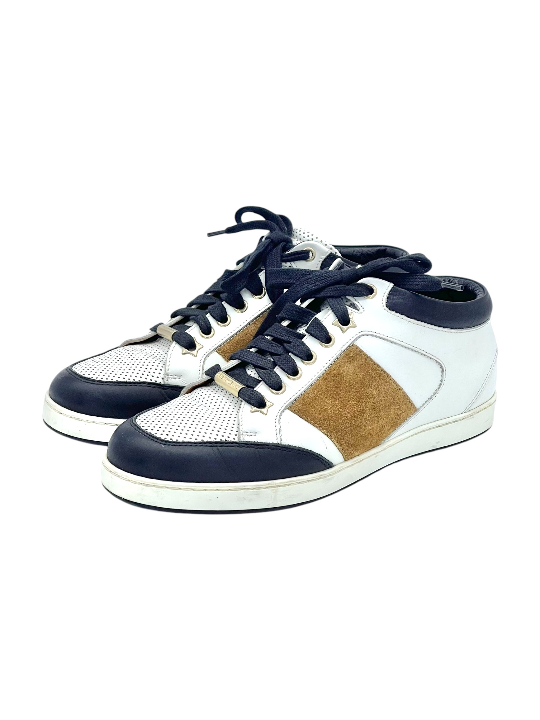 Jimmy Choo White Brown Leather Sneakers 36.5