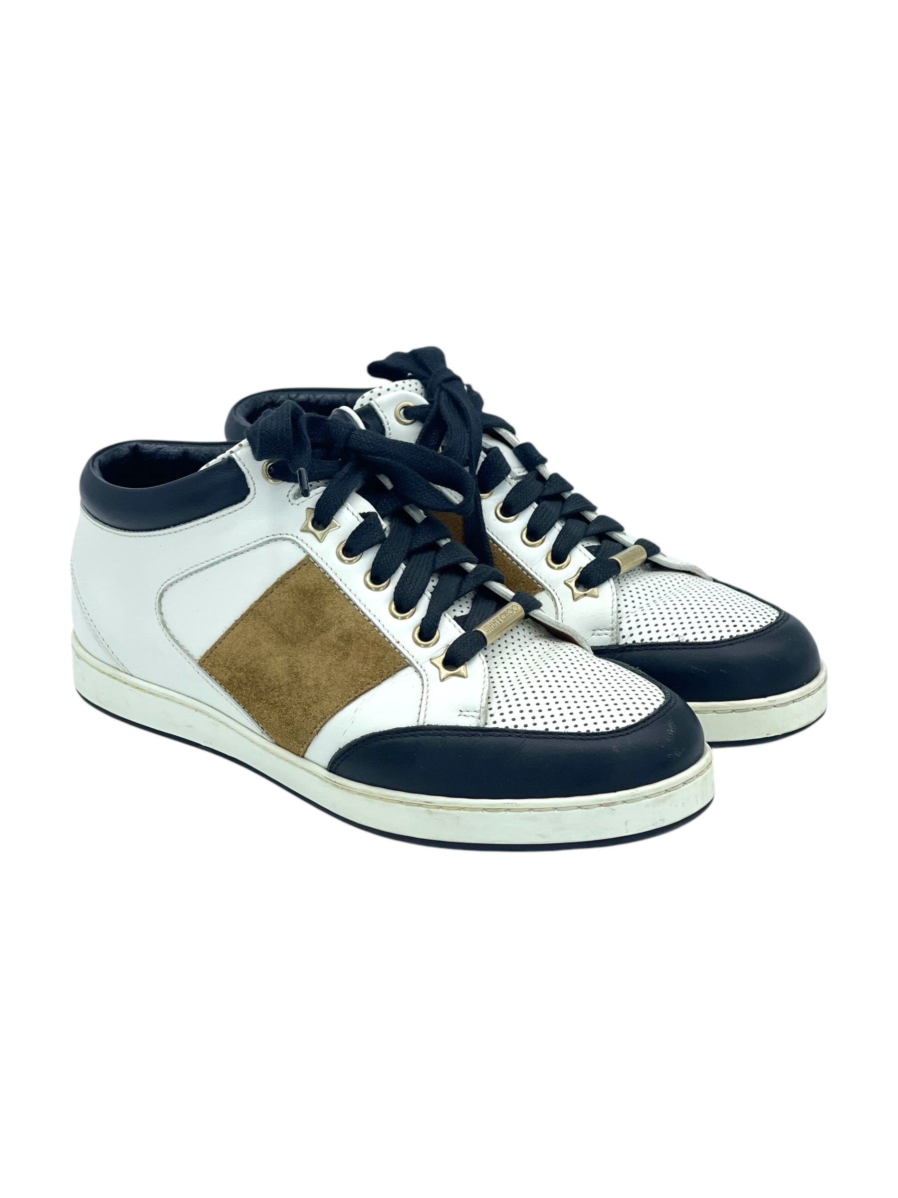Jimmy Choo White Brown Leather Sneakers 36.5