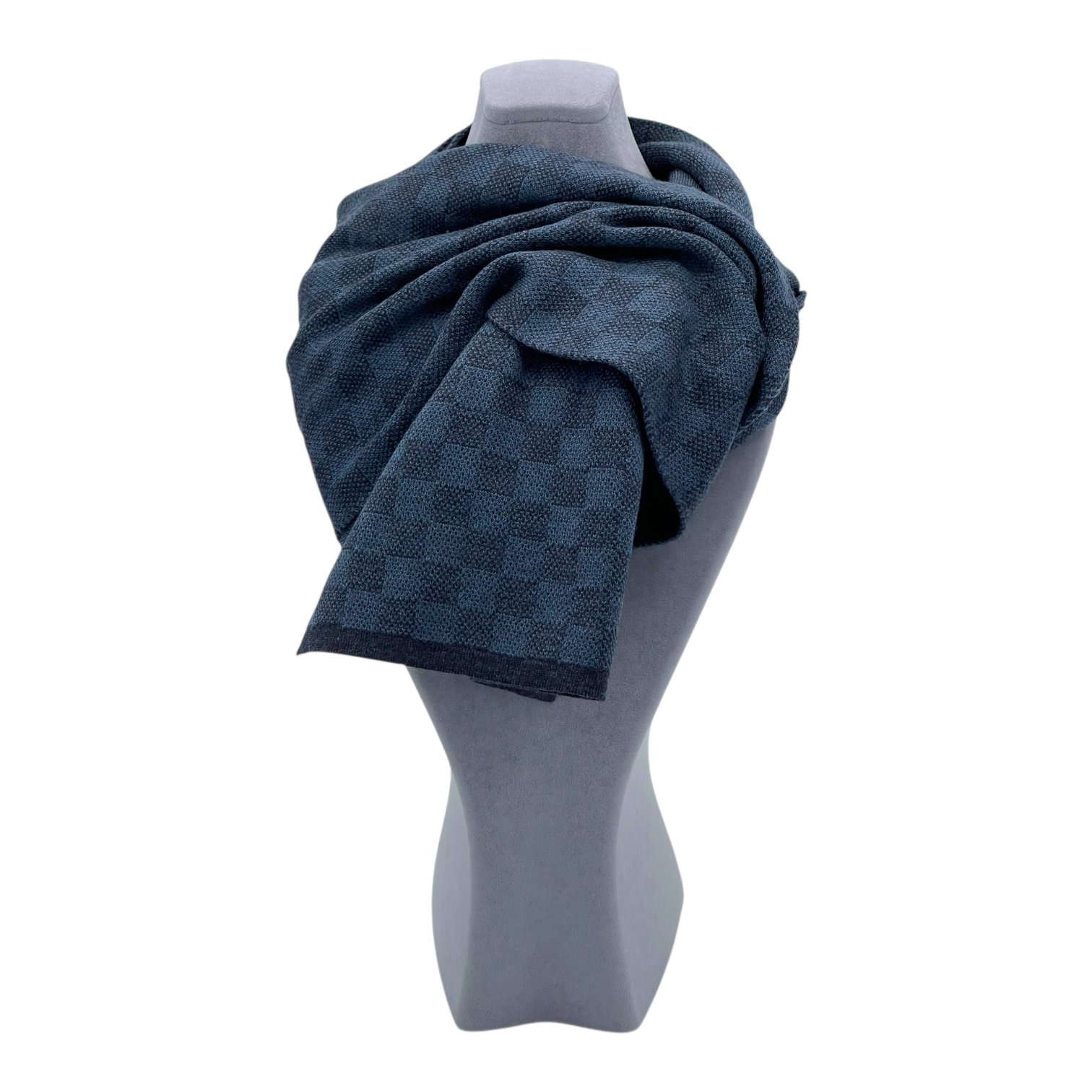 Louis Vuitton Damier Cobalt LV Logo Wool Scarf