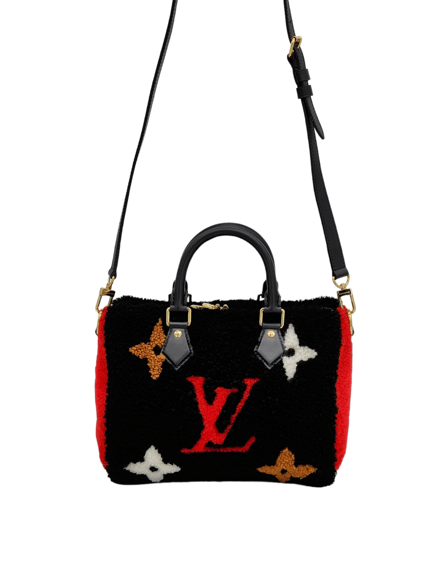 Louis Vuitton Limited Edition Black Multicolor Monogram Shearling Teddy Speedy Bandouliere 25 Fiyat