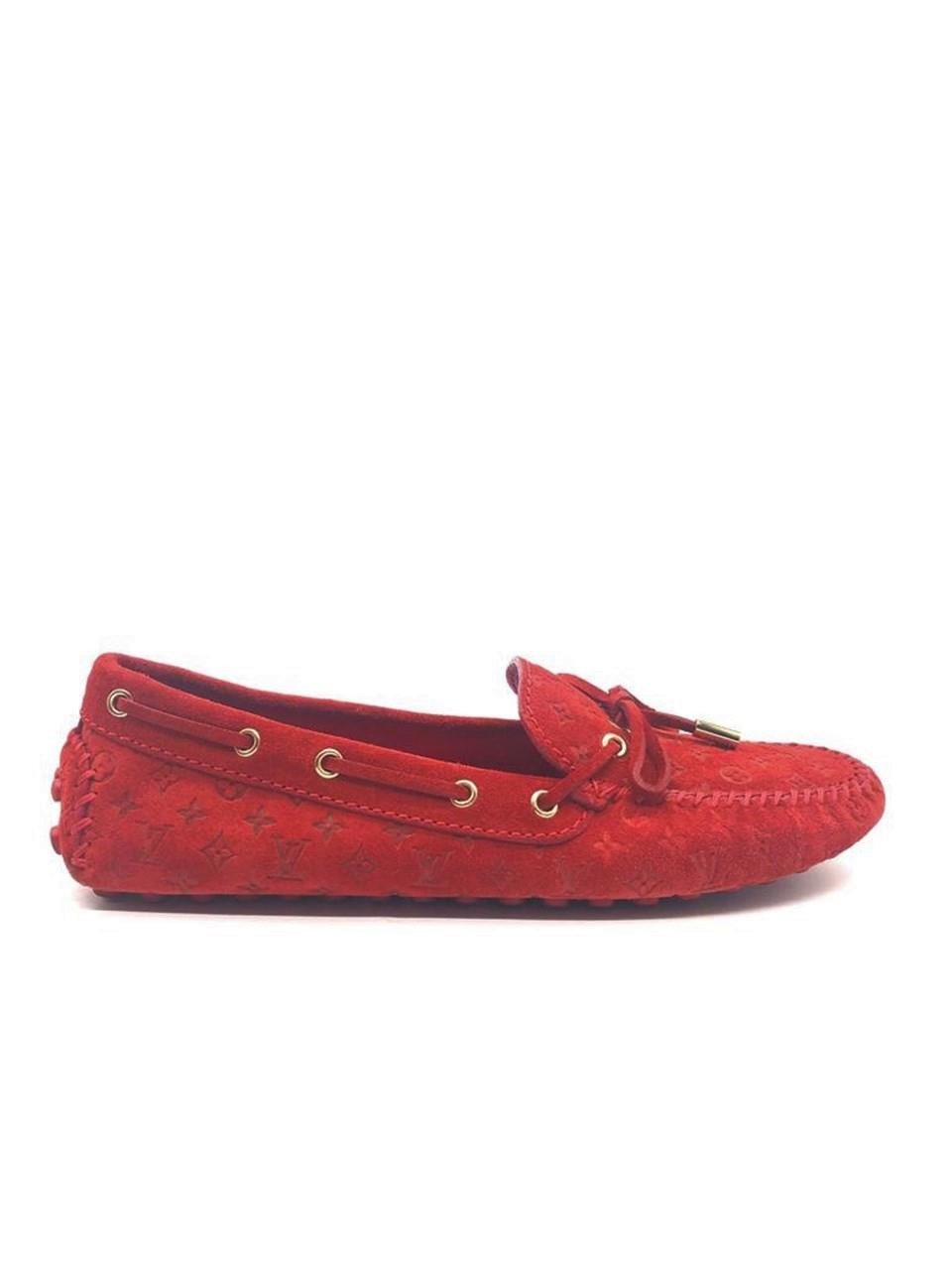 Louis Vuitton Red Suede Monogram Gloria Loafers 37.5 Fiyat