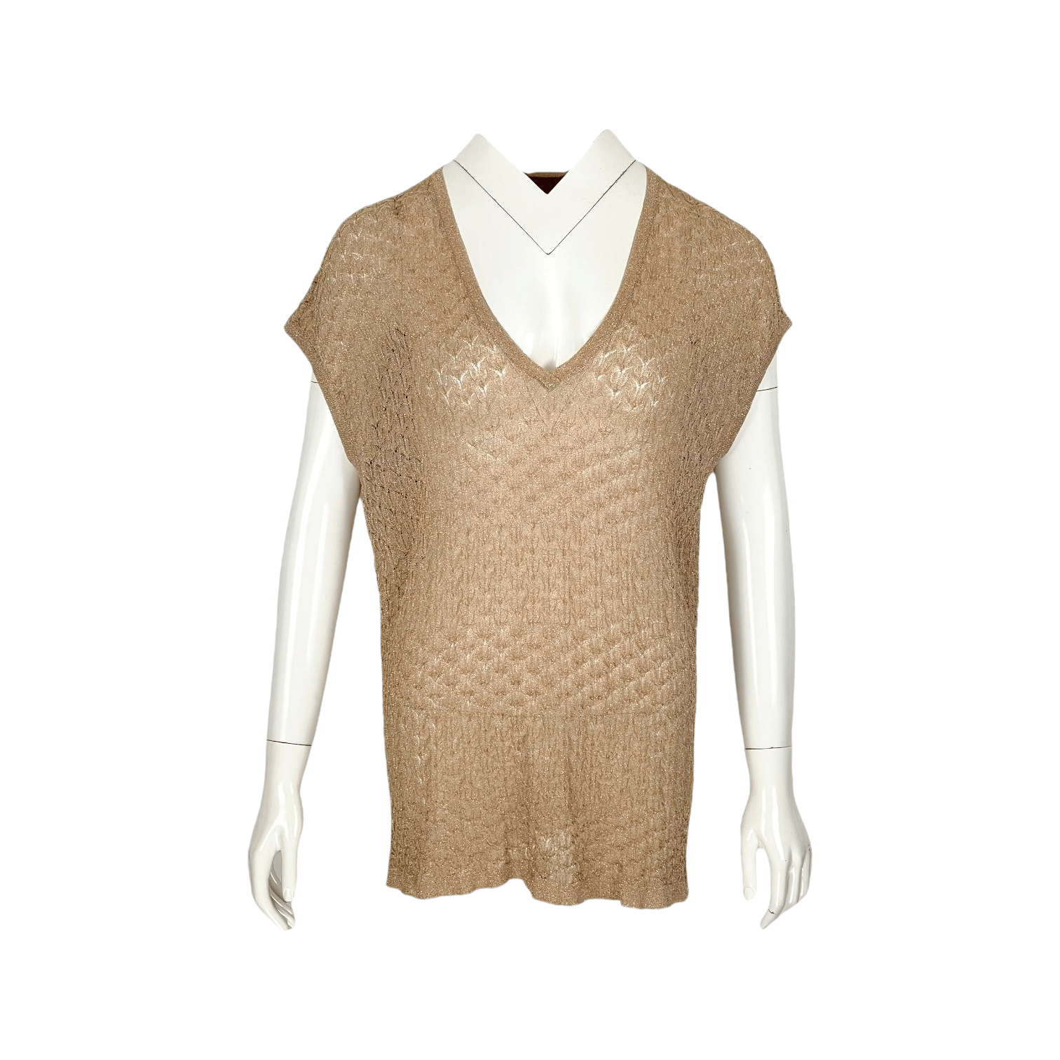 Missoni Beige Crochet V Neck Sleeveless Dress IT42