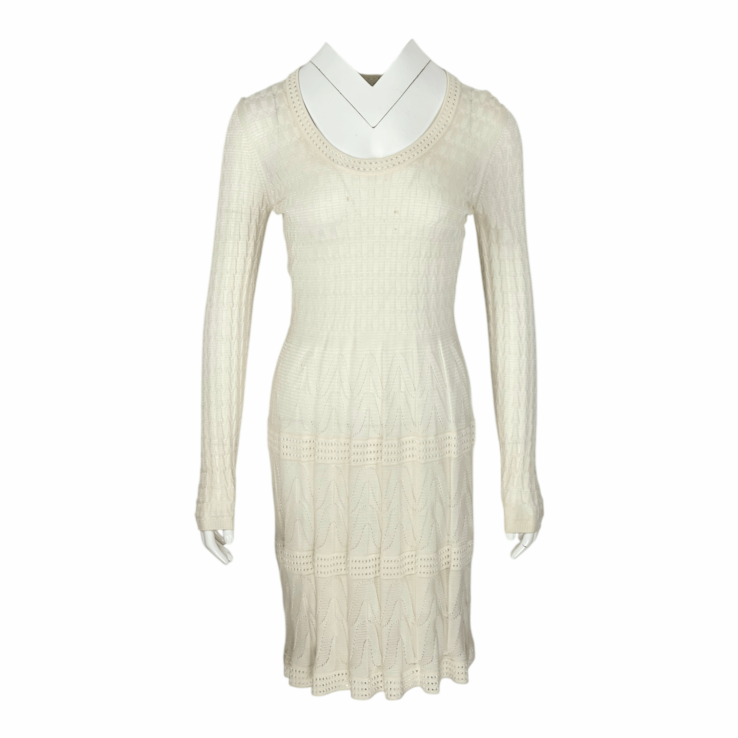 Missoni Cream Long Sleeve Knit Dress IT42