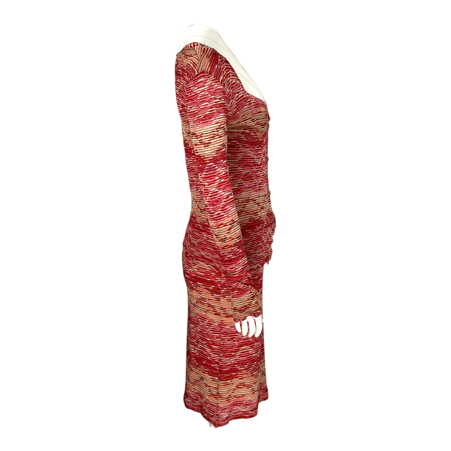 Missoni Red Beige Dress IT42 Cardigan IT42