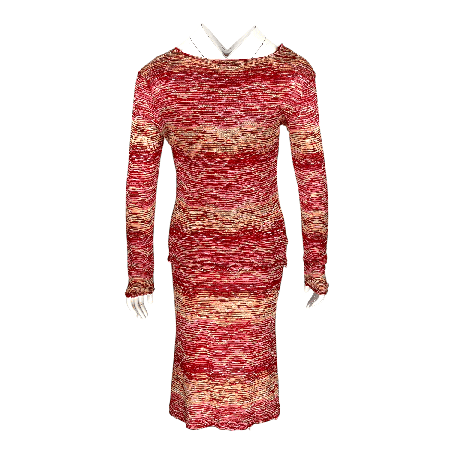 Missoni Red Beige Dress IT42 Cardigan IT42