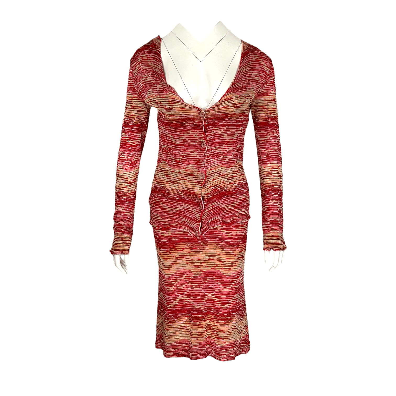 Missoni Red Beige Dress IT42 Cardigan IT42