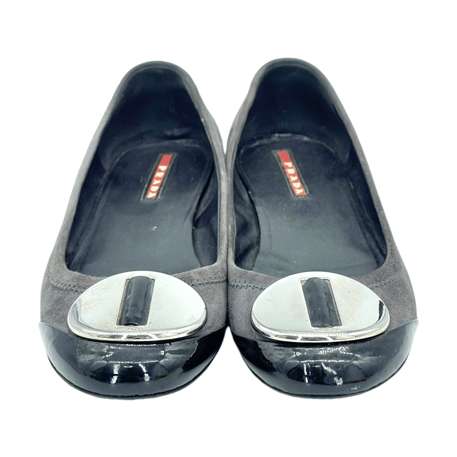Prada Grey Suede Patent Leather Ballet Flats 38.5