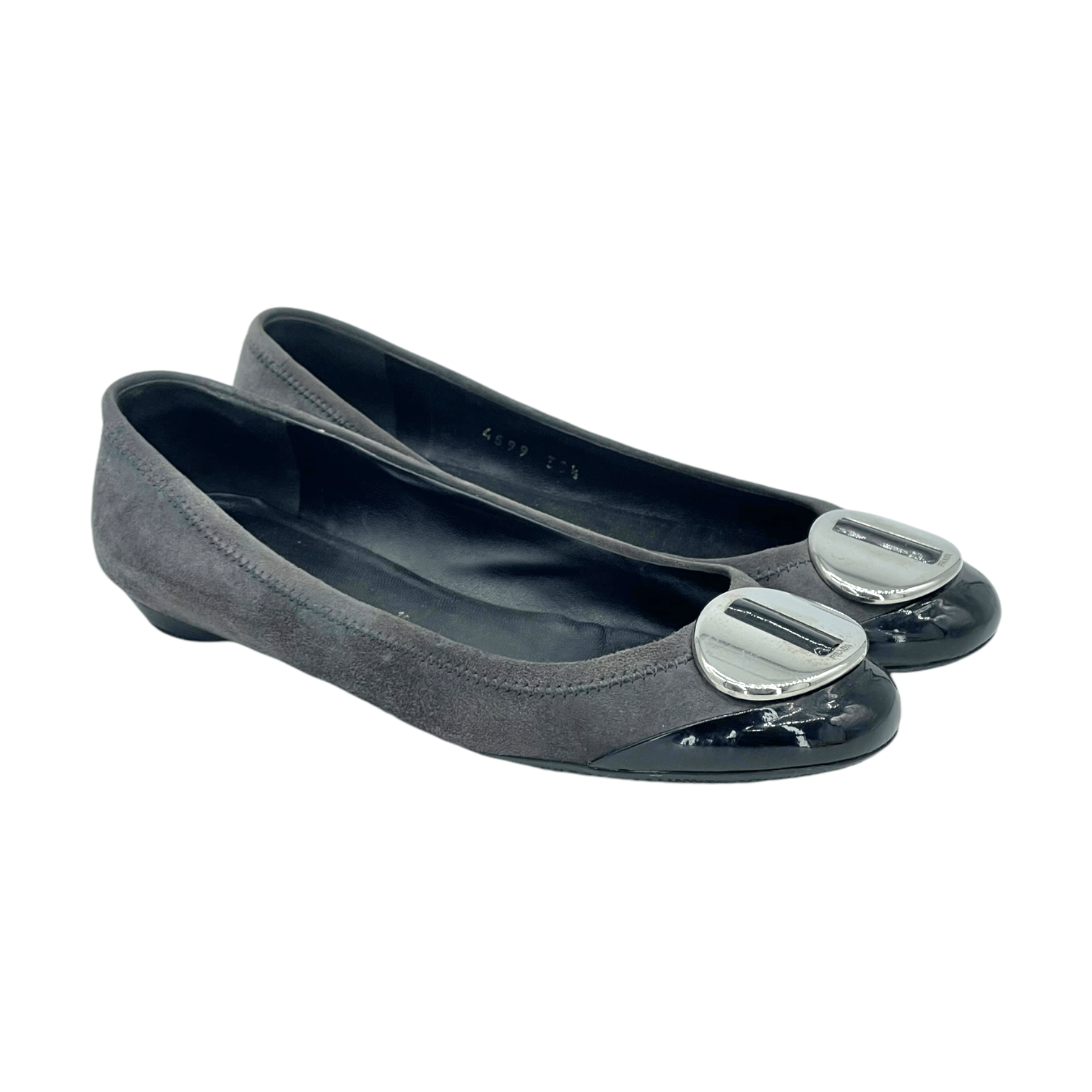 Prada Grey Suede Patent Leather Ballet Flats 38.5