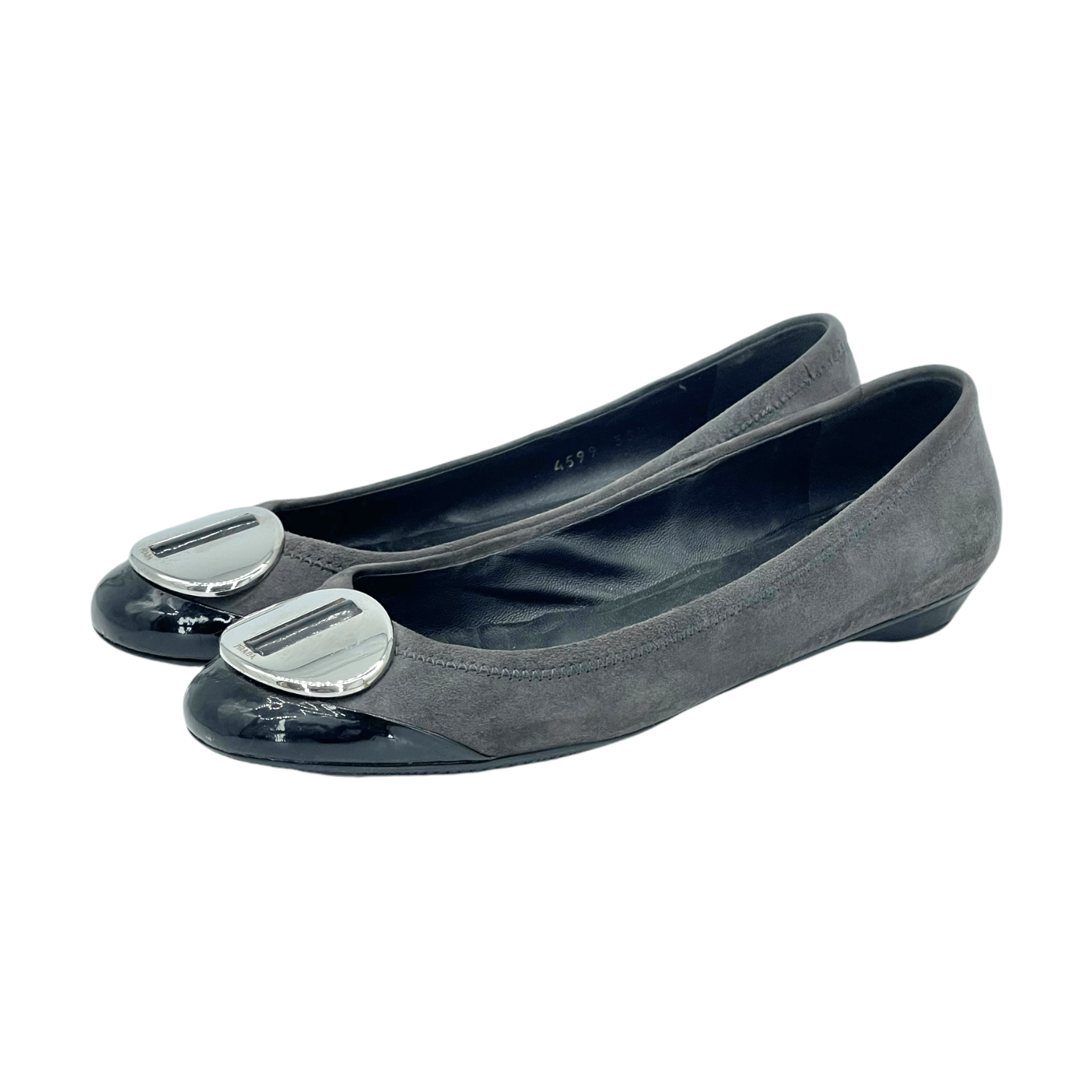 Prada Grey Suede Patent Leather Ballet Flats 38.5