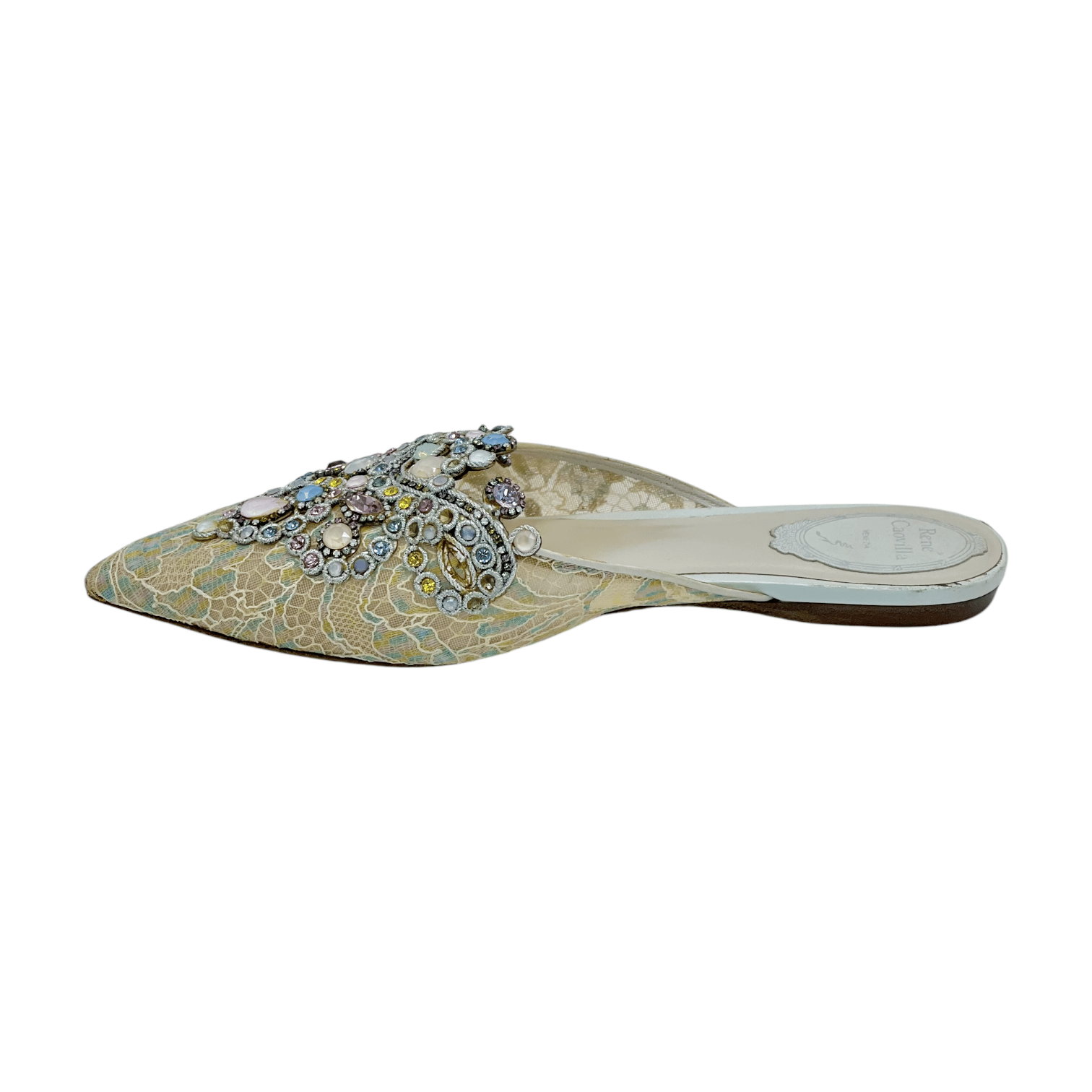 Rene Caovilla Lace Stone Flat Slippers 38.5