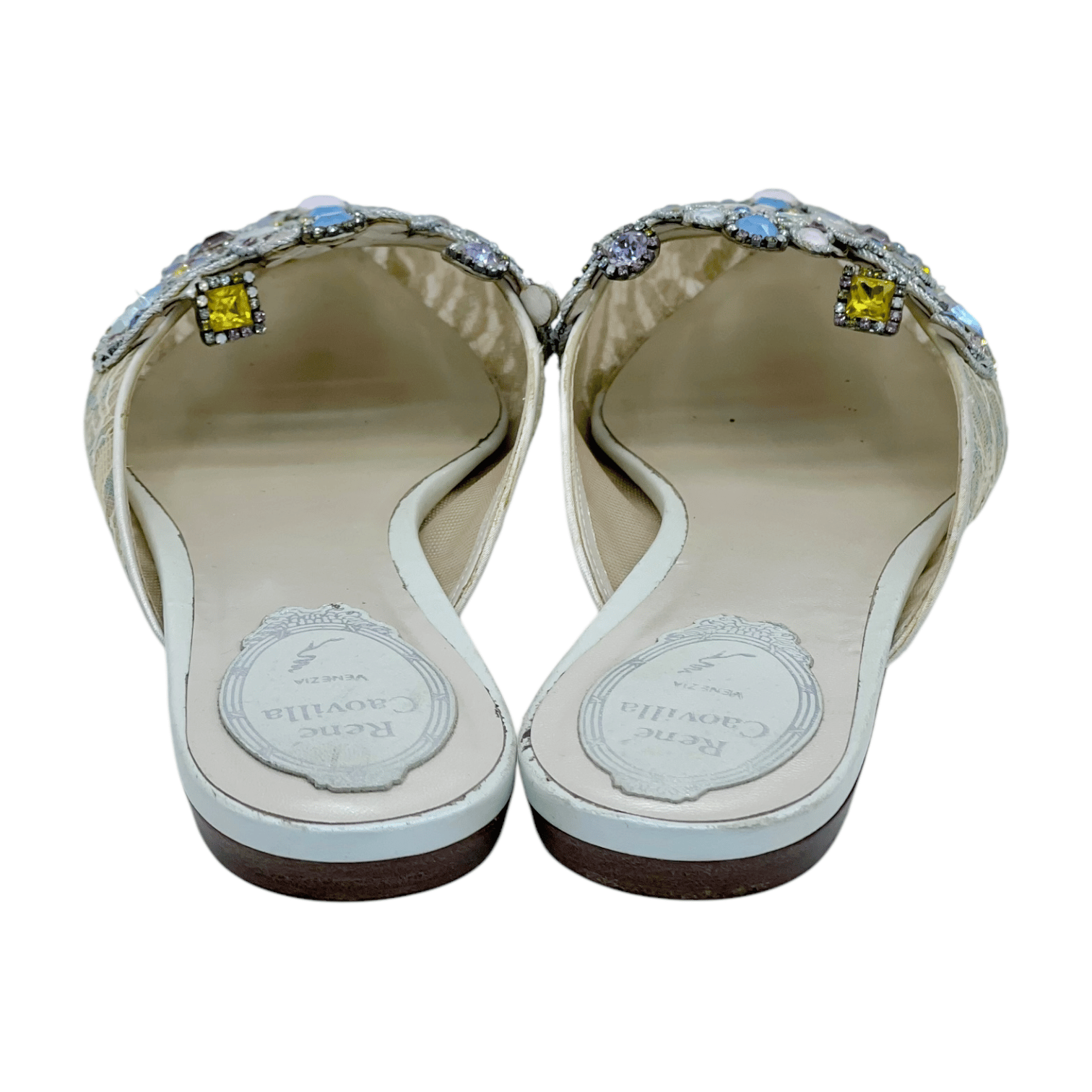 Rene Caovilla Lace Stone Flat Slippers 38.5