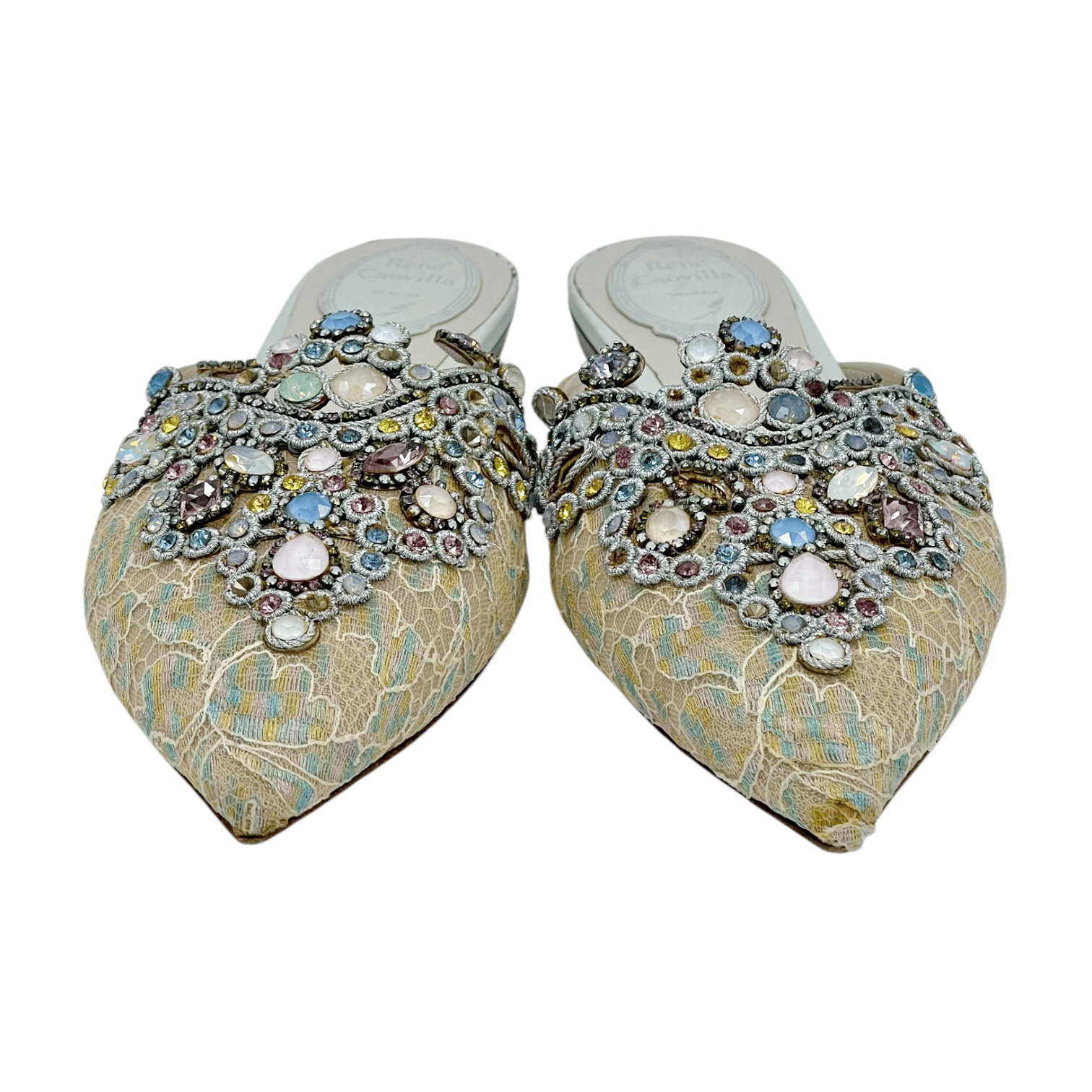 Rene Caovilla Lace Stone Flat Slippers 38.5