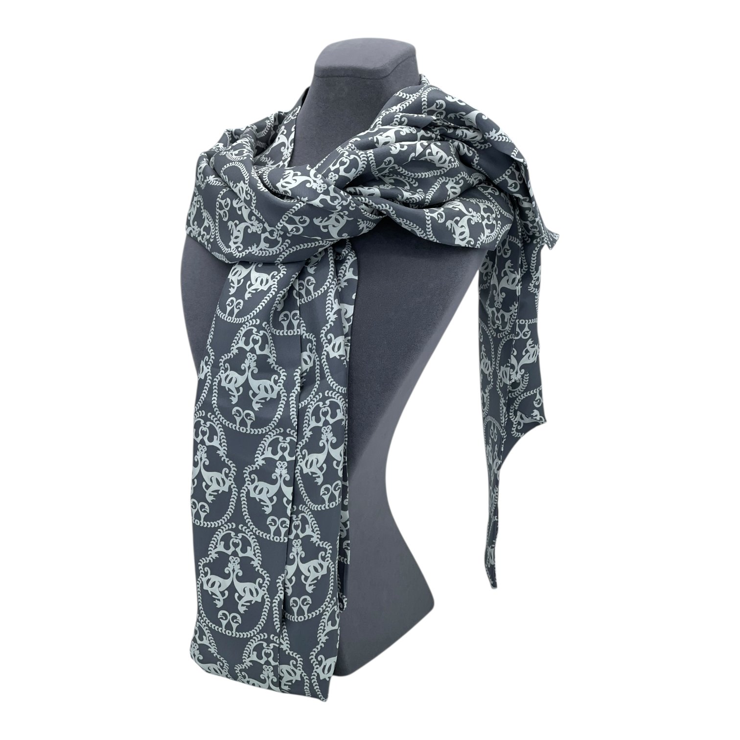 Thomas Wylde Grey White Silk Scarf