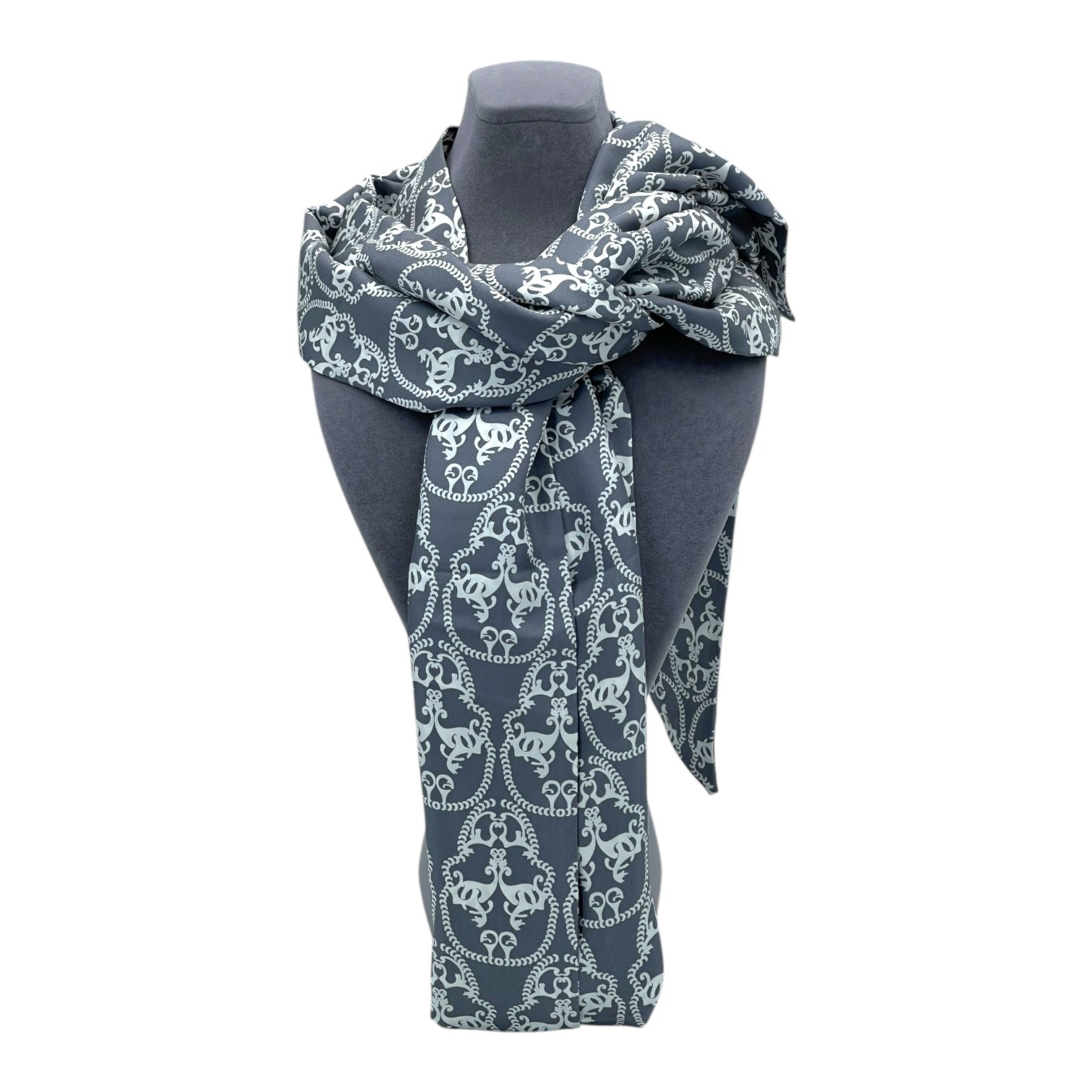 Thomas Wylde Grey White Silk Scarf