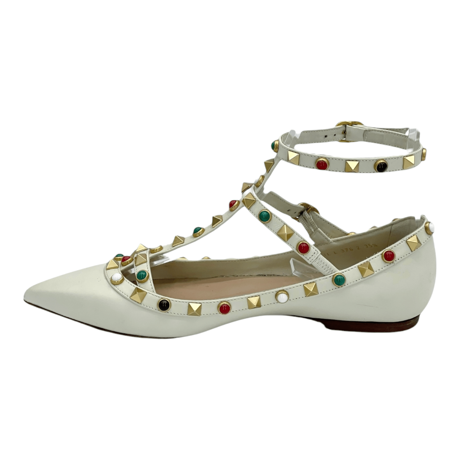 Valentino Garavani Ecru Rockstud Ankle Strap Ballet Flats 35.5