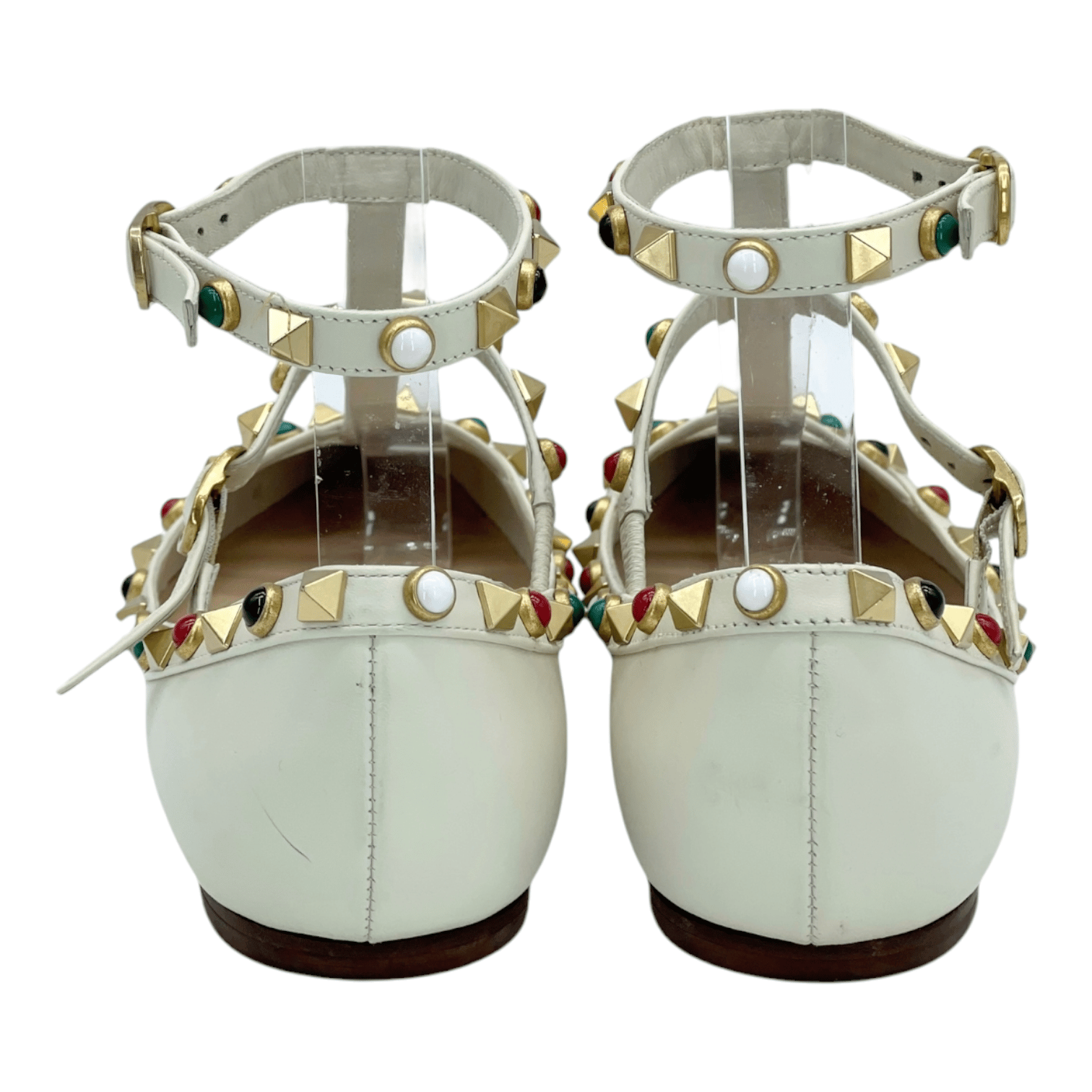 Valentino Garavani Ecru Rockstud Ankle Strap Ballet Flats 35.5