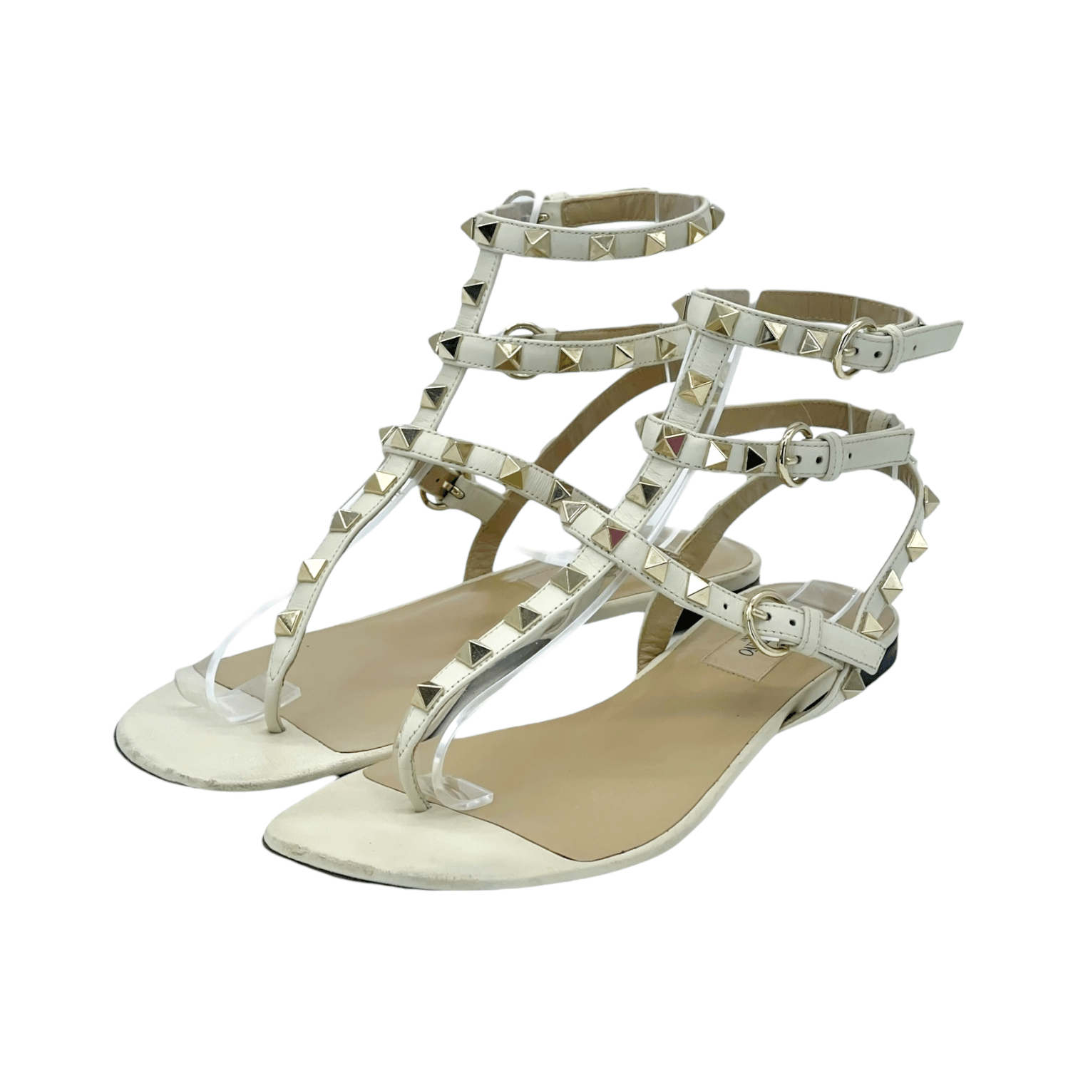 Valentino Garavani Rockstud Caged Flat Ecru Sandals 36